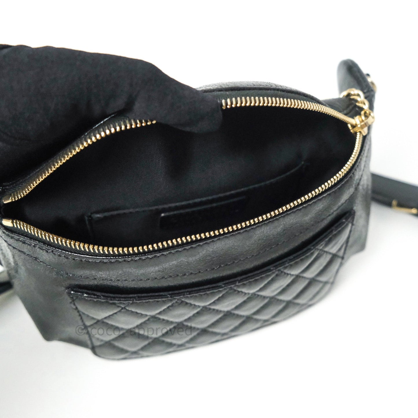 Chanel Black Glazed Calfskin Fanny Pack Belt Bag Gold Hardware