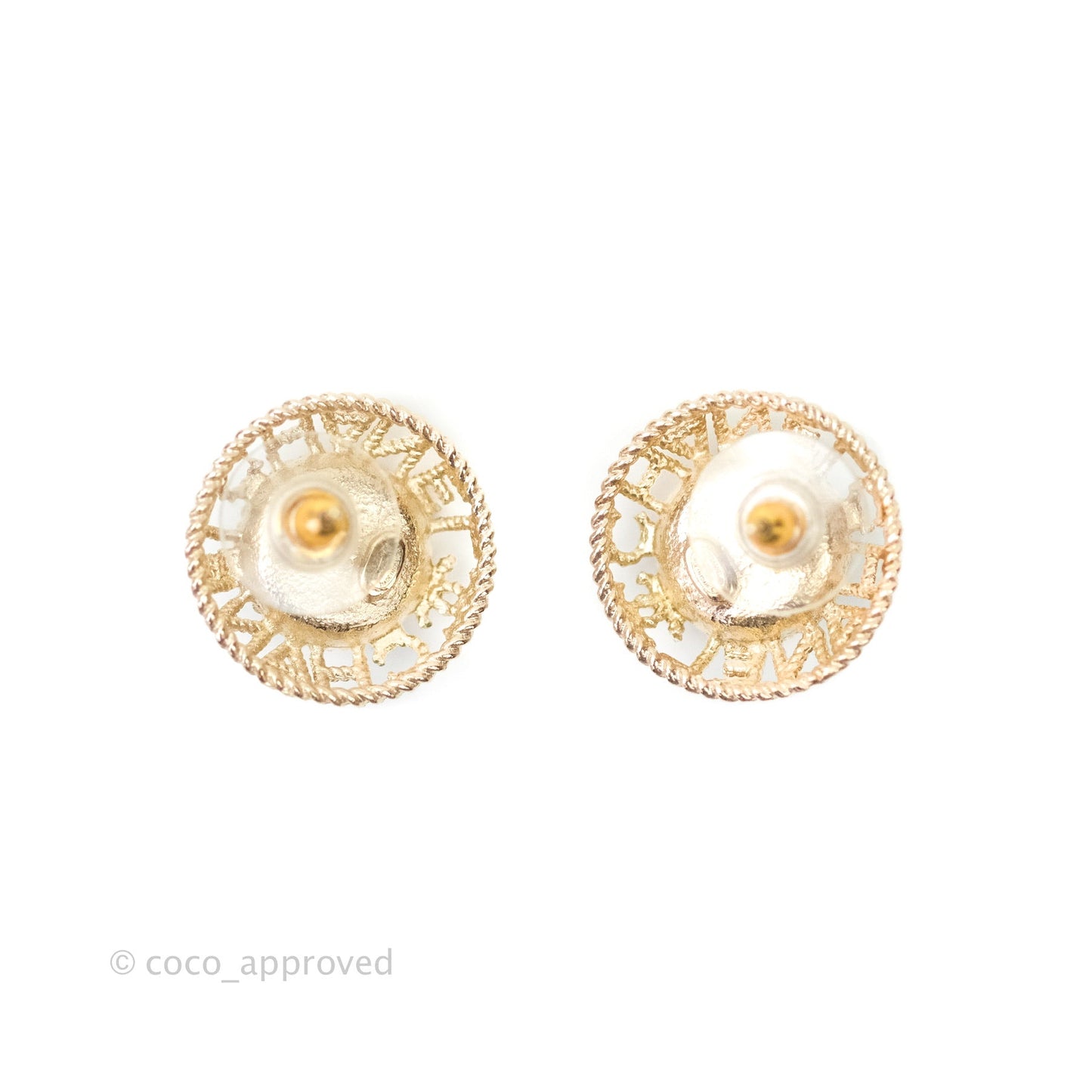 Chanel Pearl CC Round Rope Logo Earrings Gold 20P