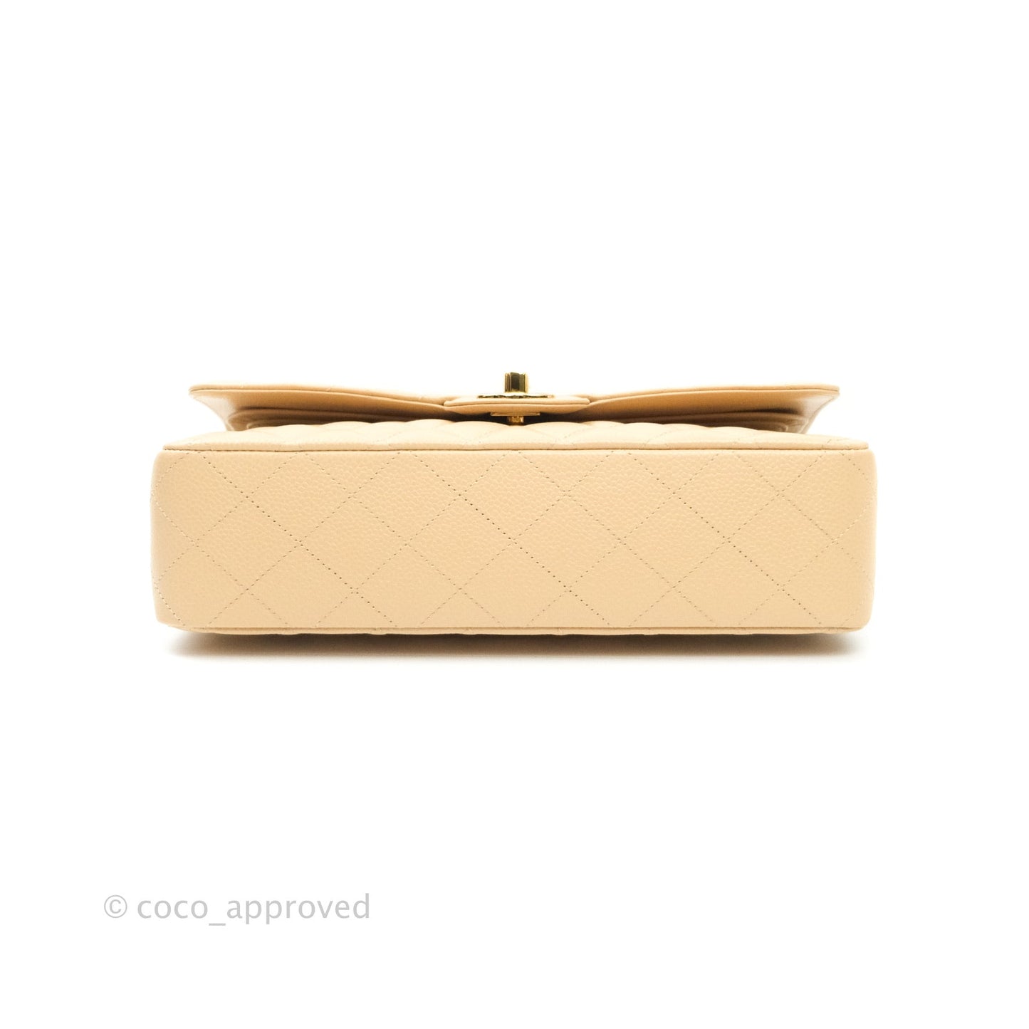 Chanel Classic M/L Medium Double Flap Bag Beige Caviar Gold Hardware
