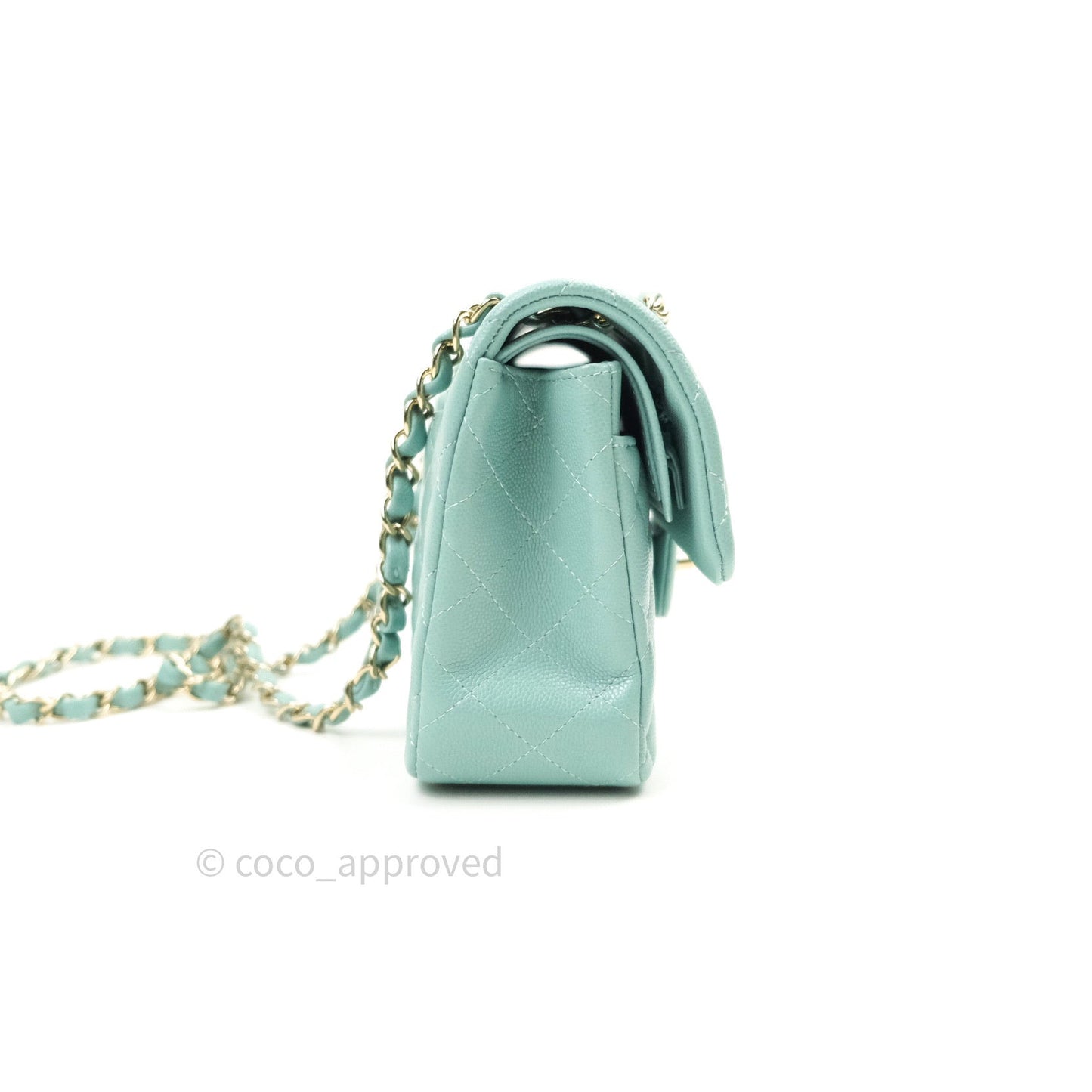 Chanel Classic Small S/M Flap Tiffany Blue Caviar Light Gold Hardware