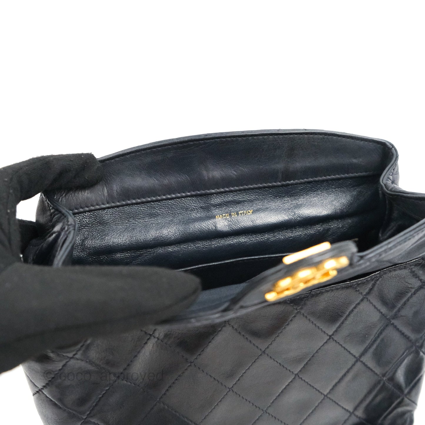 Chanel Vintage CC Box Shoulder Bag Navy Lambskin Gold Hardware