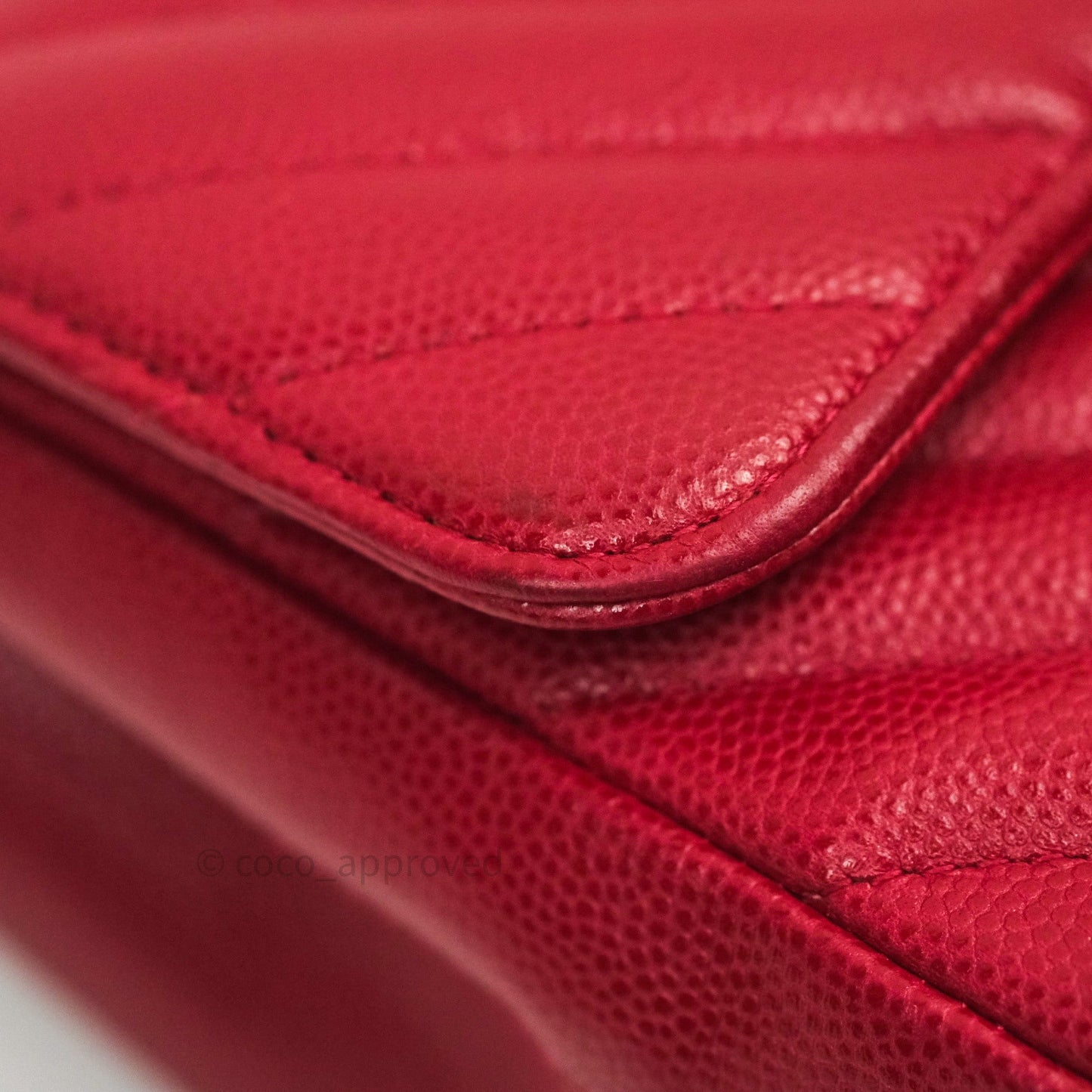 Chanel Mini Square Red Chevron Caviar Gold Hardware