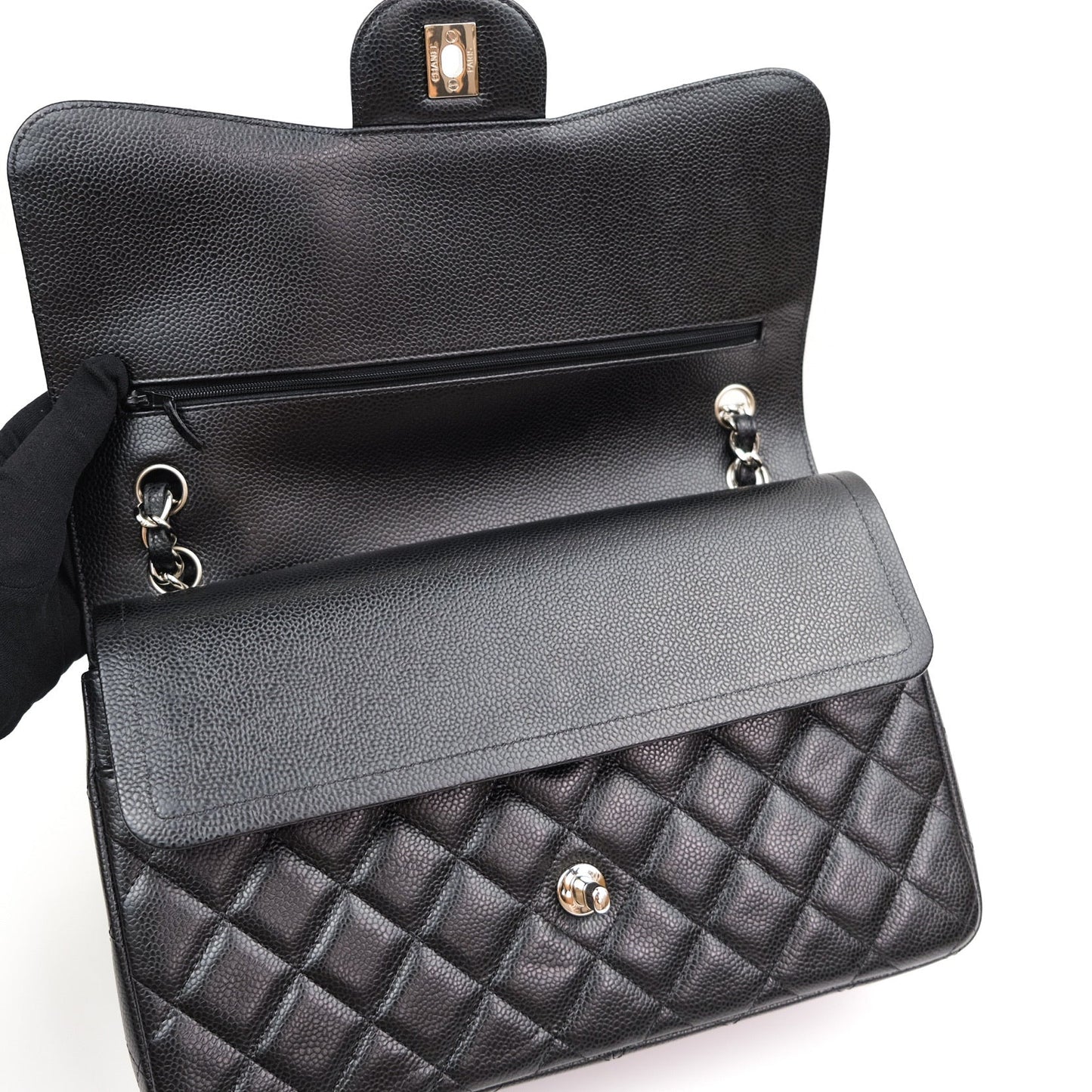 Chanel Jumbo Double Flap Black Caviar Silver Hardware⁣⁣