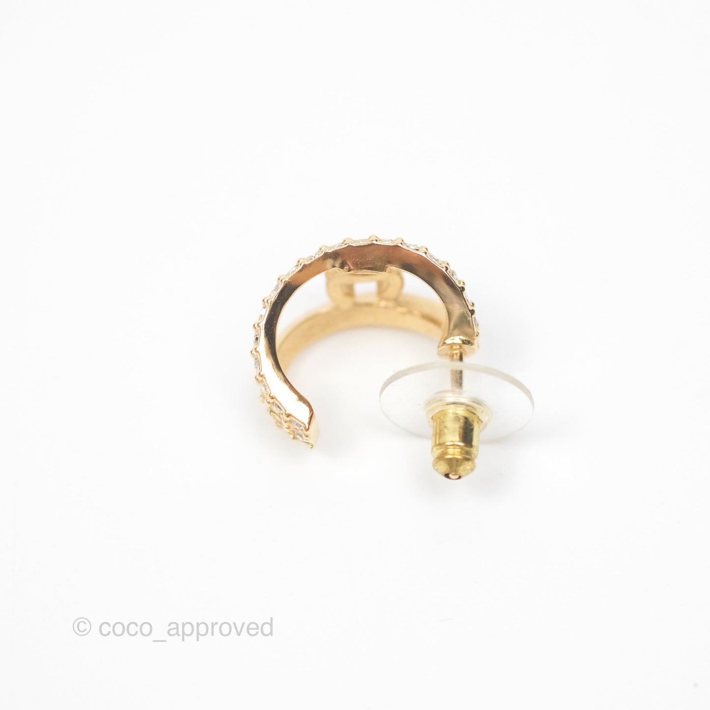 Chanel CC Hoop Crystal Earrings Gold Tone 22A