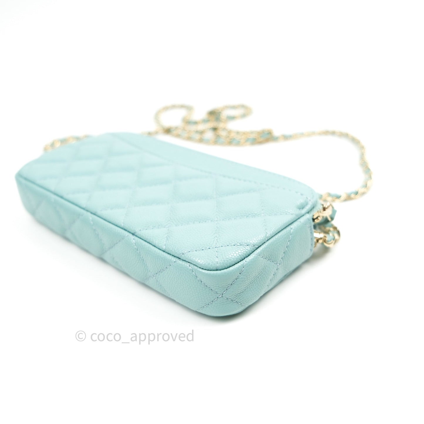 Chanel Tiffany Blue Caviar Clutch on Chain Gold Hardware 20C