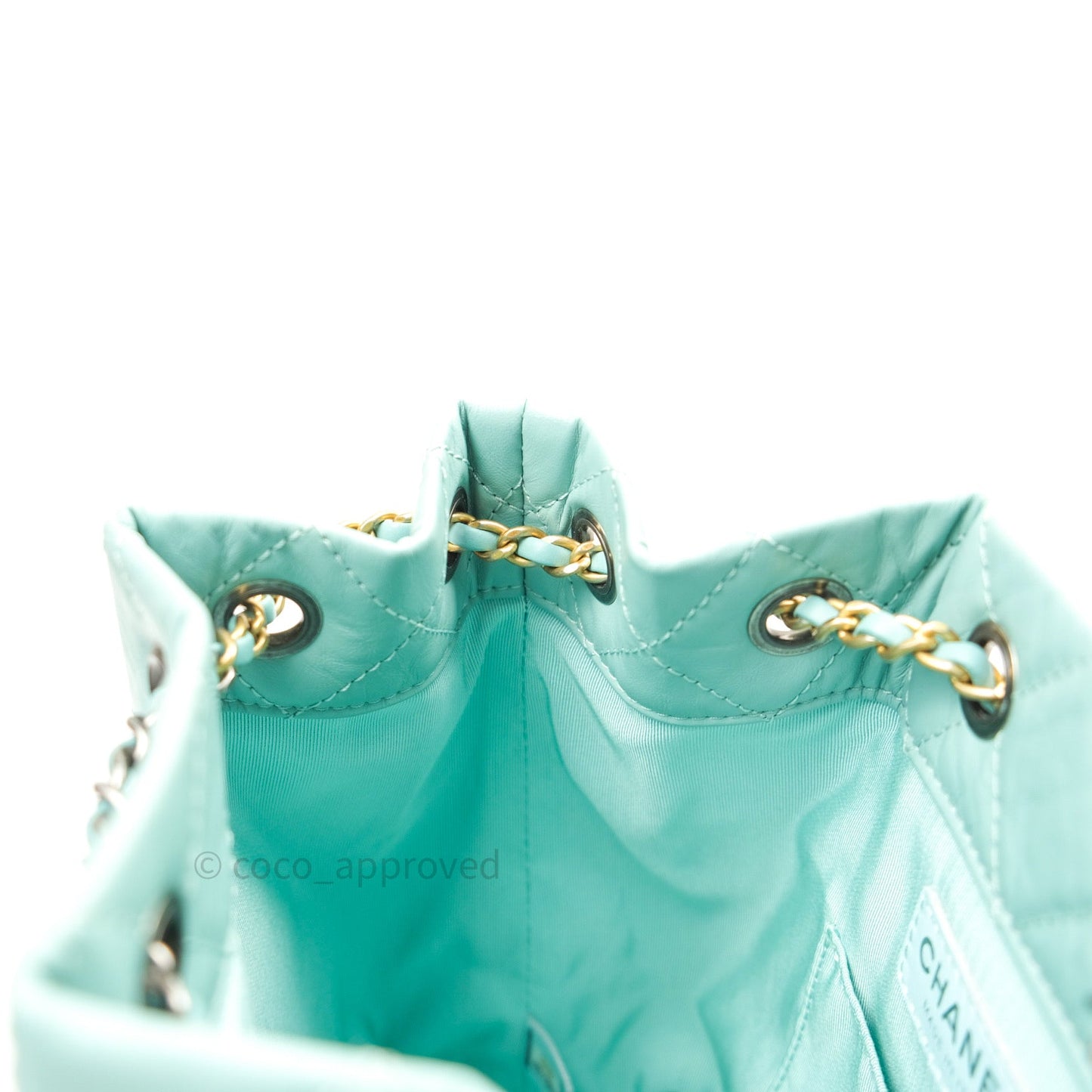 Chanel Gabrielle Backpack Black Aged Calfskin Small Tiffany Blue