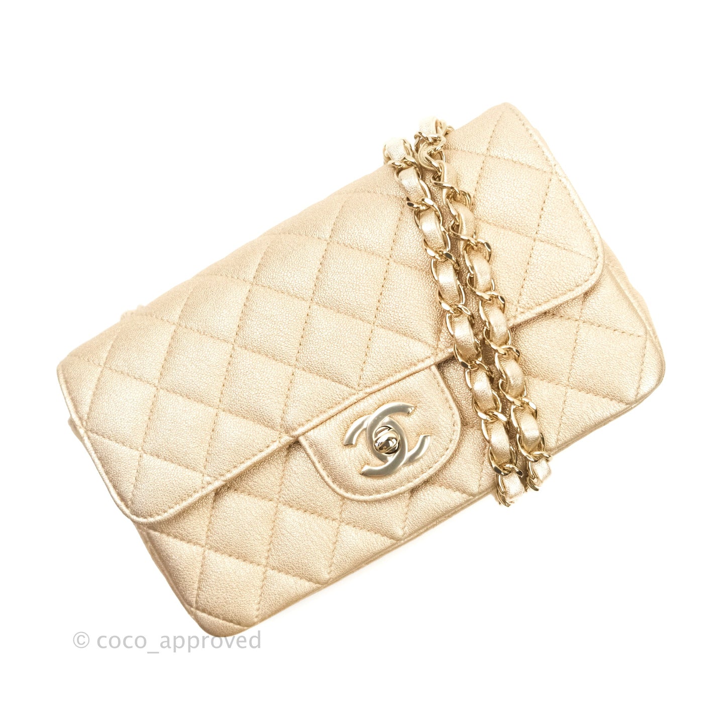 Chanel Quilted Mini Rectangular Metallic Champagne Gold Lambskin Gold Hardware