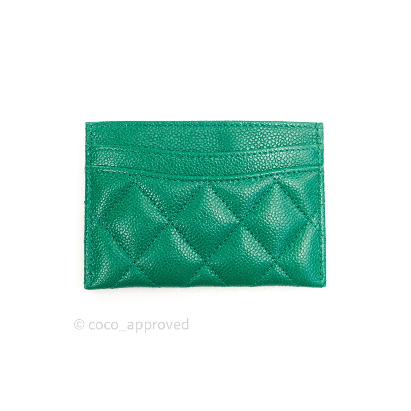 Chanel Quilted Classic Green Caviar Silver Hardware Flat Card Holder