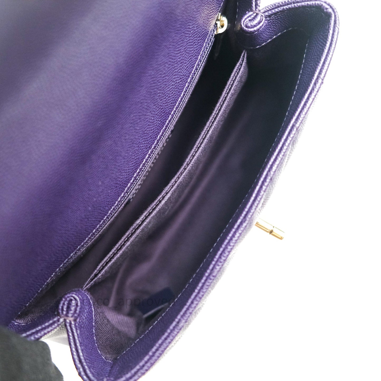 Chanel Mini Coco Handle Chevron Purple Caviar Quilted Gold Hardware