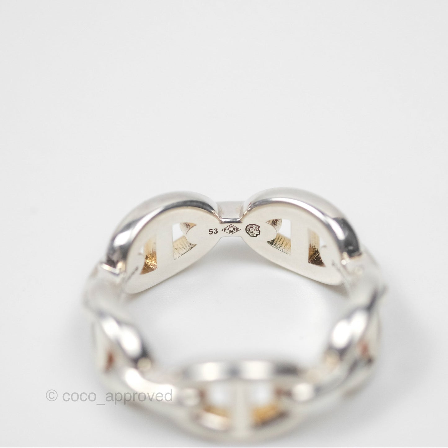 Hermès Sterling Silver PM Chaine d'Ancre Enchainee Band Ring SIze 53