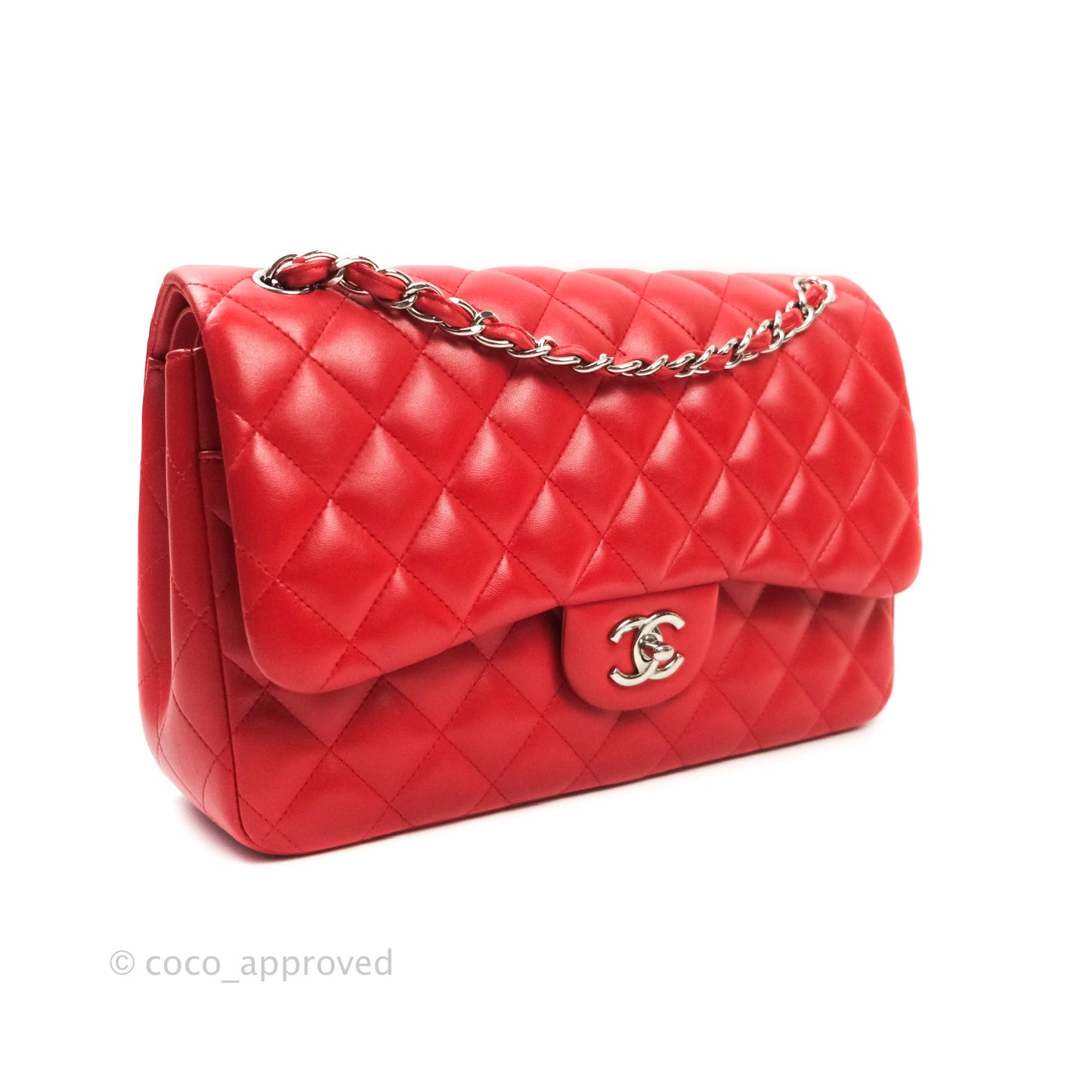 Chanel Jumbo Double Flap Red Lambskin Silver Hardware⁣⁣