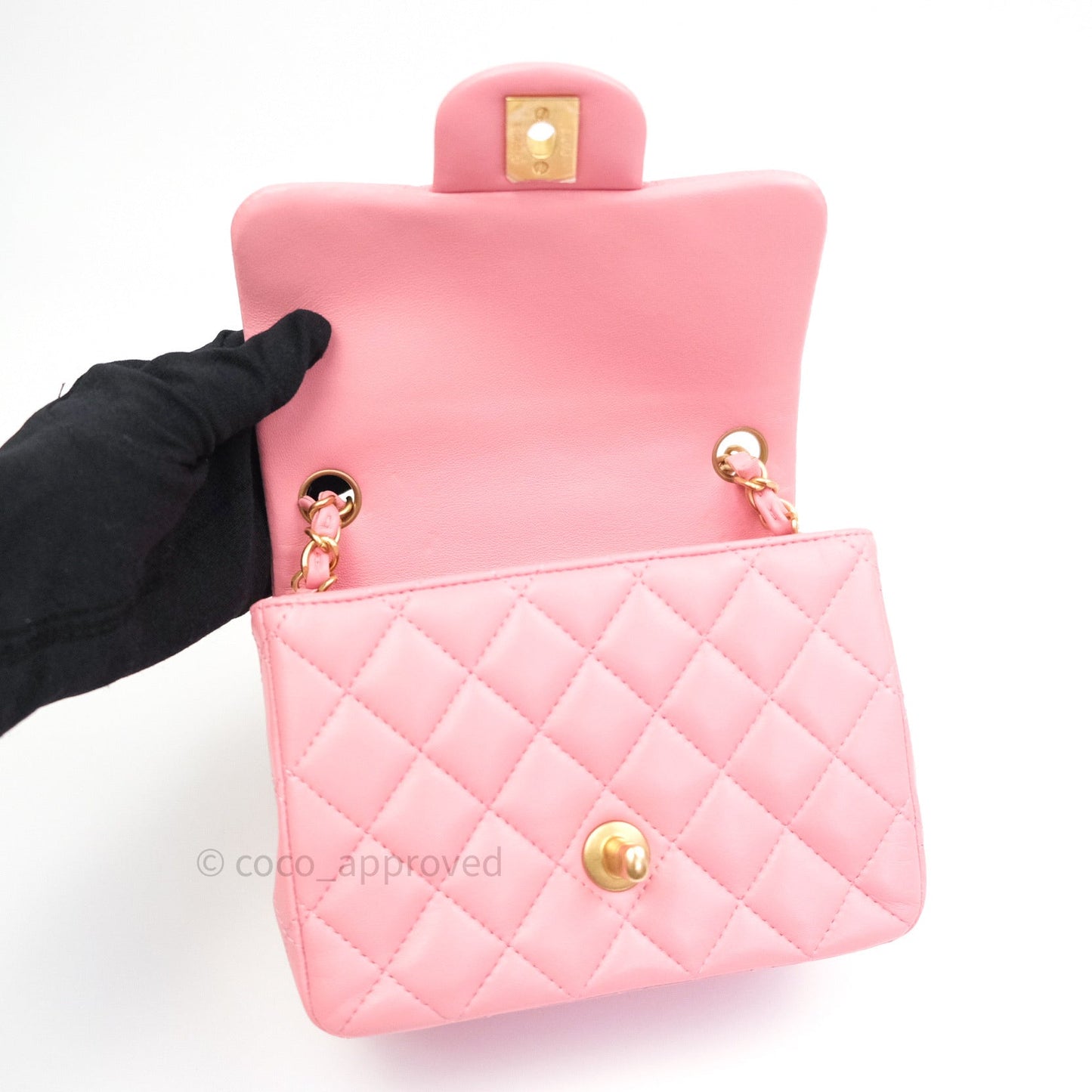 Chanel Mini Square Pink Quilted Lambskin Gold Hardware