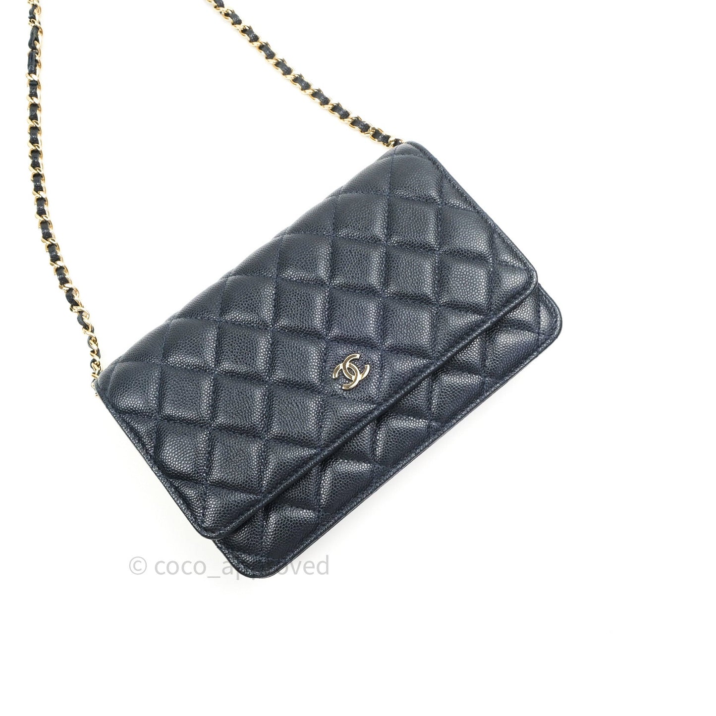 Chanel Quilted Wallet on Chain WOC Navy Caviar Gold Hardware