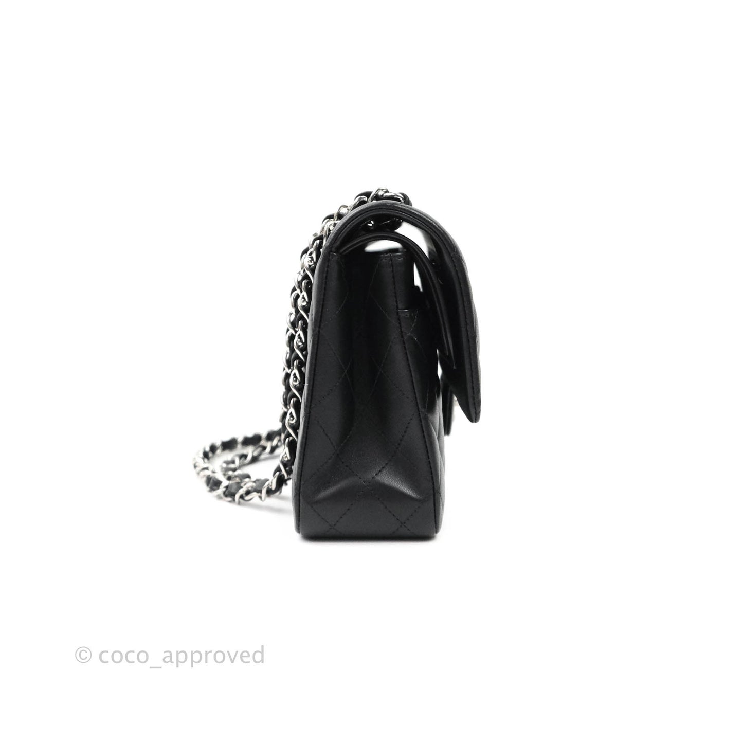 Chanel Classic M/L Medium Double Flap Bag Black Lambskin Silver Hardware