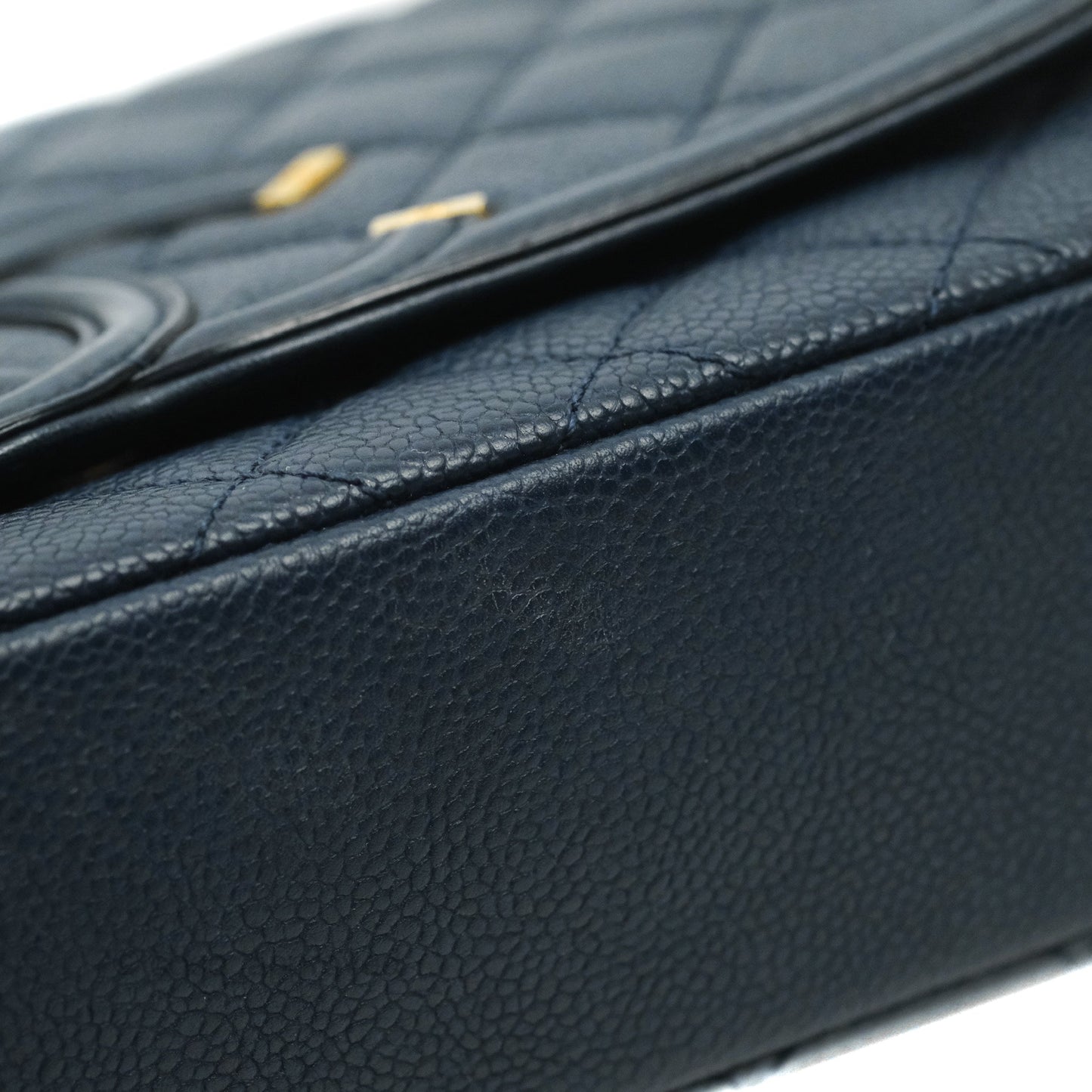 Chanel Quilted Medium CC Filigree Flap Navy Caviar Aged Gold Hardware