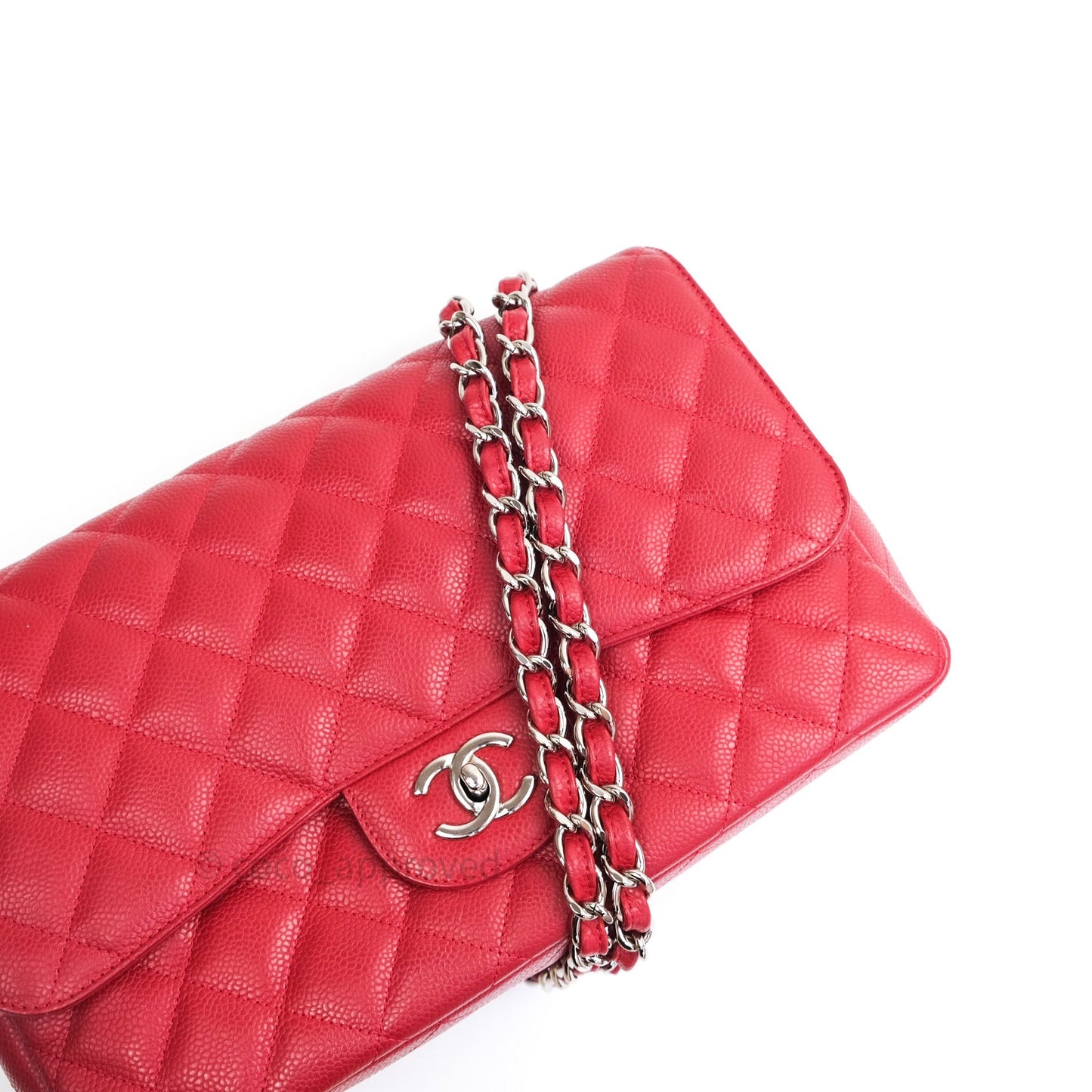 Chanel Jumbo Single Flap Red Caviar Silver Hardware⁣⁣