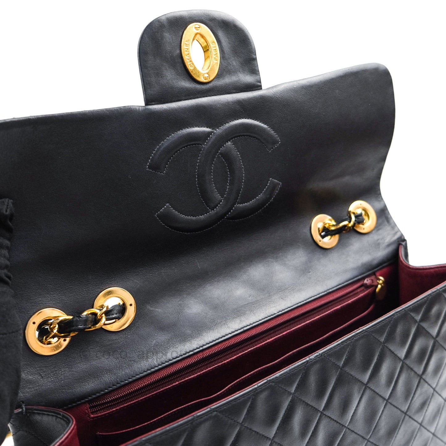 Chanel Vintage XL Jumbo Single Flap Black Lambskin 24K Gold Hardware
