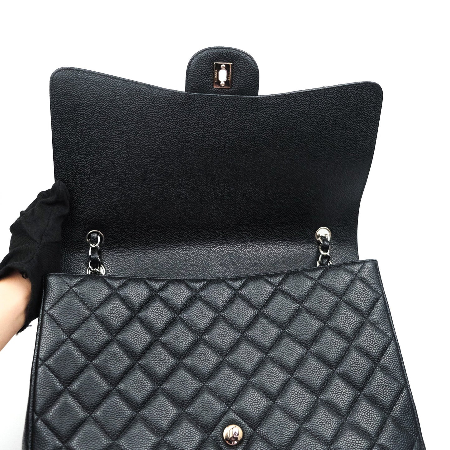 Chanel Classic Maxi Single Flap Quilted Black Caviar Silver Hardware
