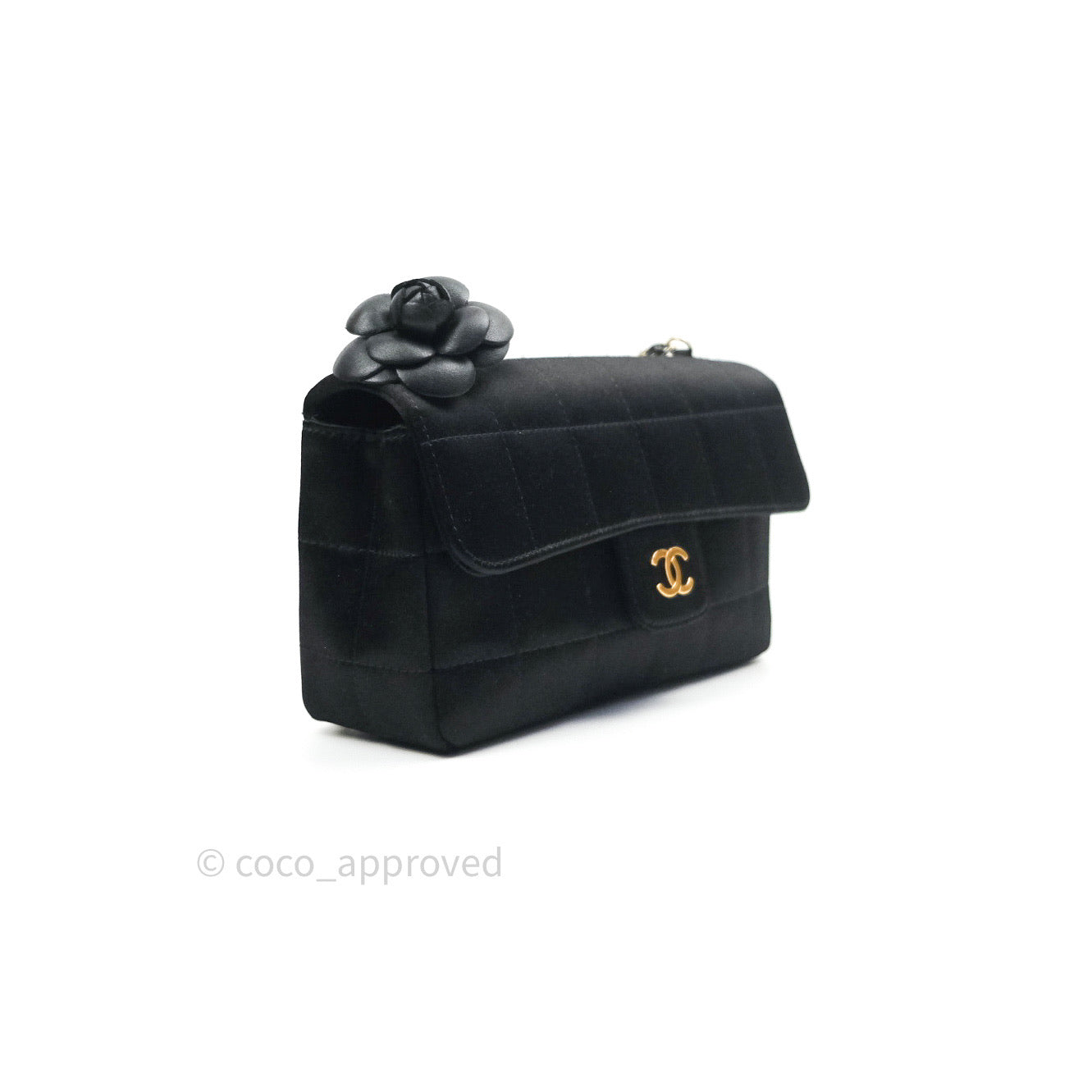 Chanel Satin Camellia Mini Flap Black Gold Hardware