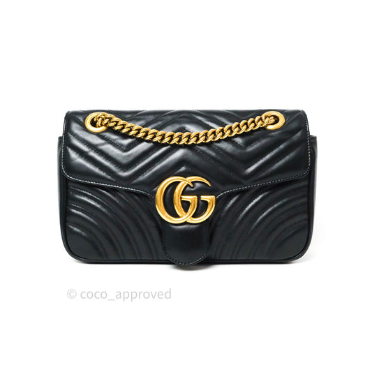 Gucci Small Marmont Black Calfskin Gold Hardware