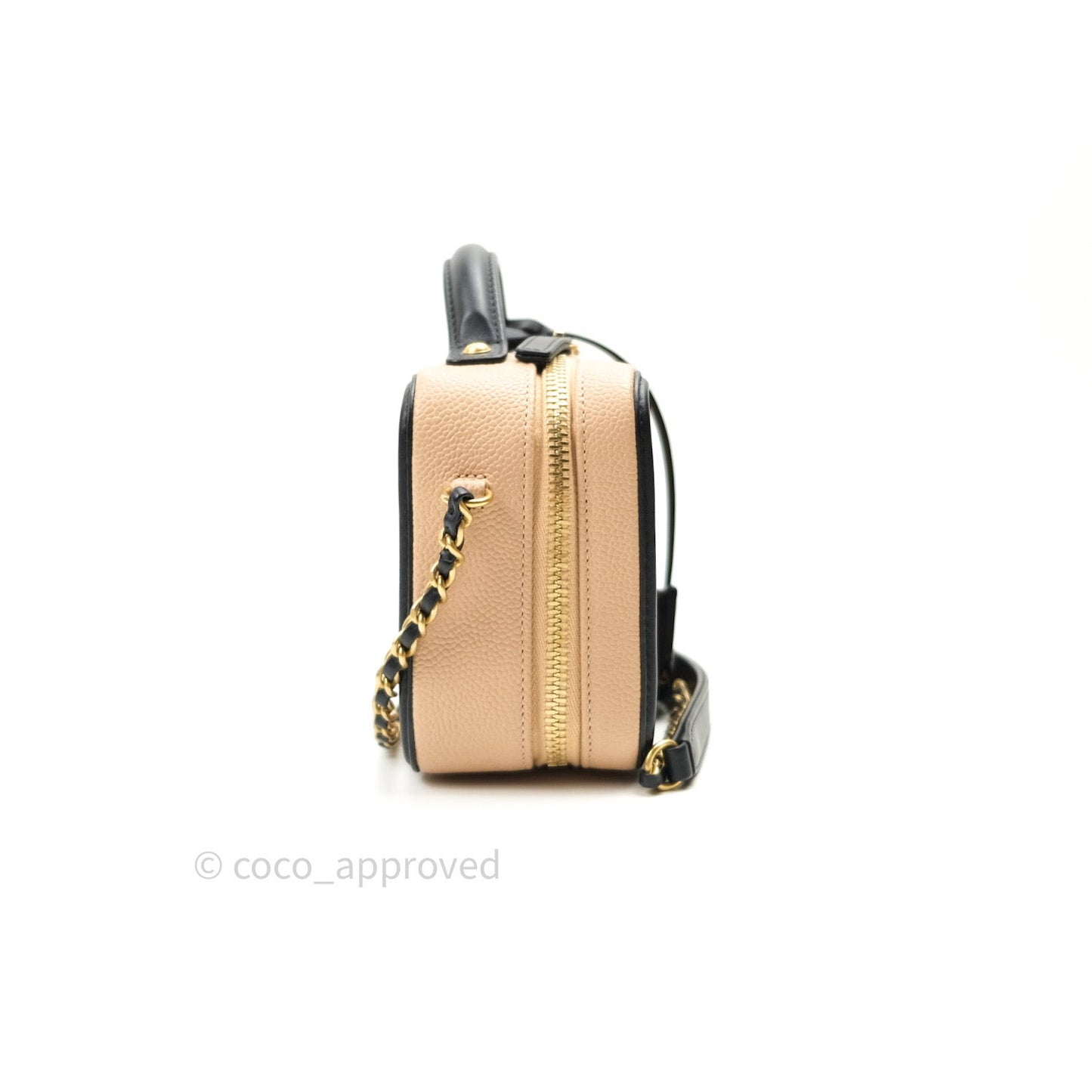 Chanel Quilted Small CC Filigree Vanity Case Beige Black Caviar
