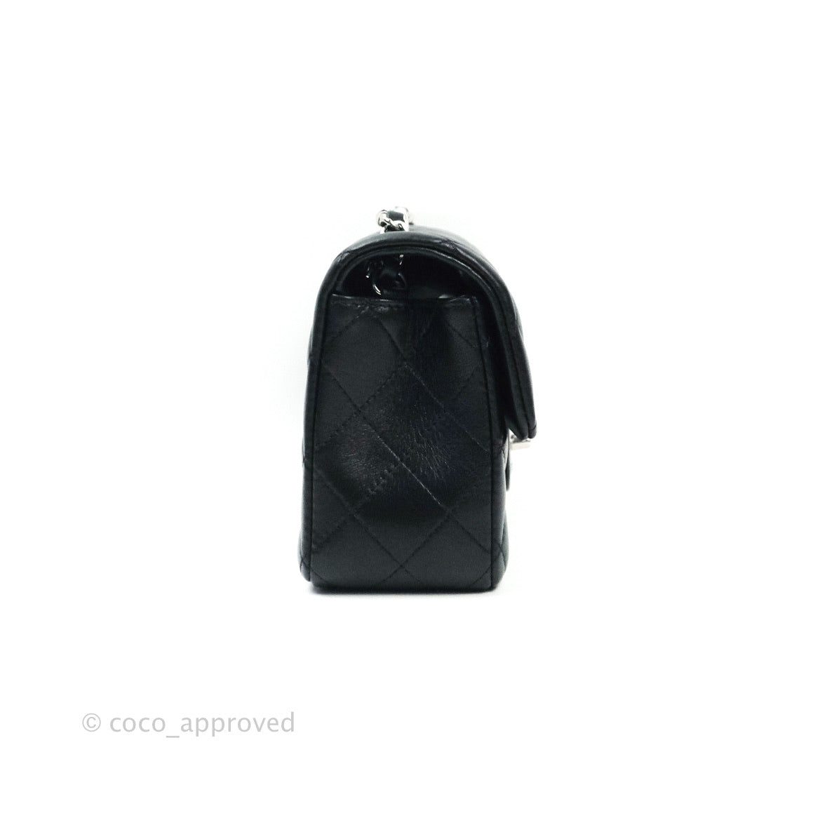 Chanel Quilted Mini Rectangular Black Lambskin Silver Hardware