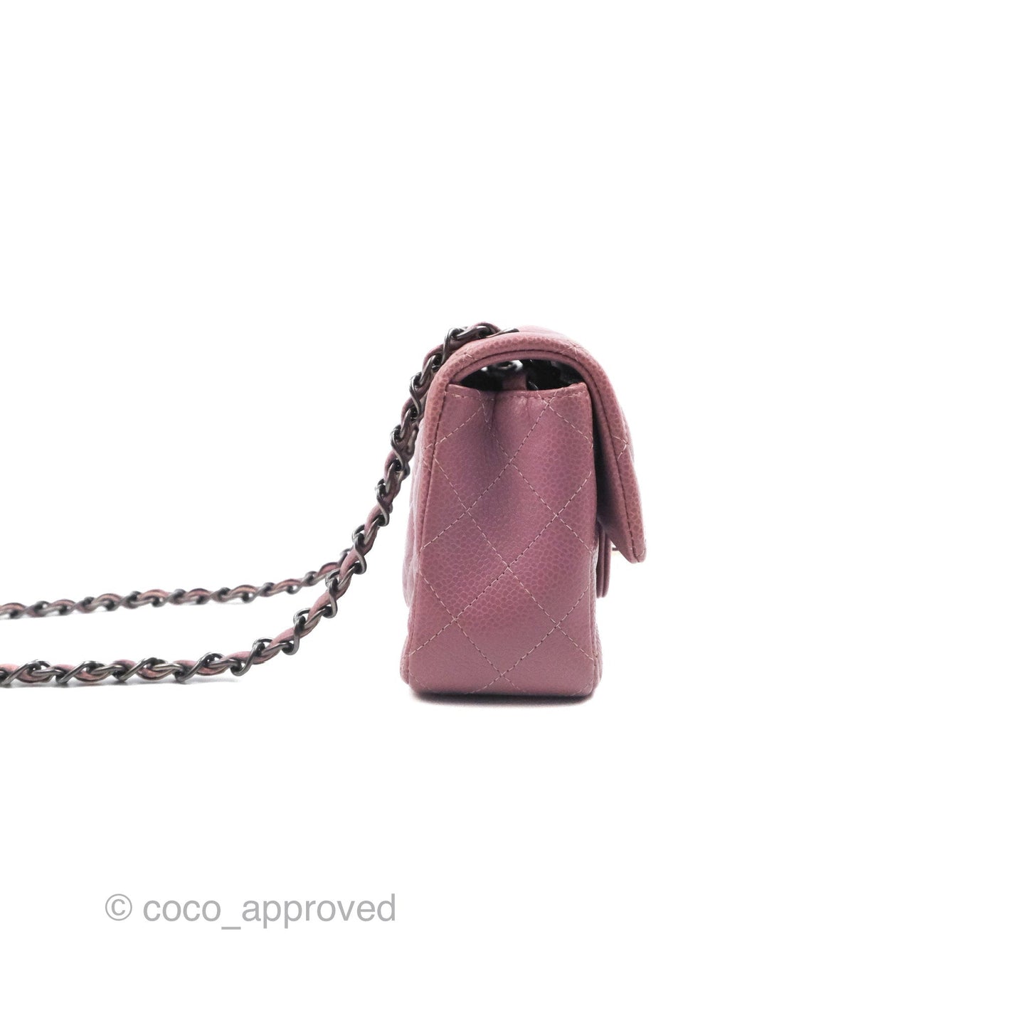 Chanel Quilted Mini Rectangular Flap Dark Pink Caviar Ruthenium Hardware