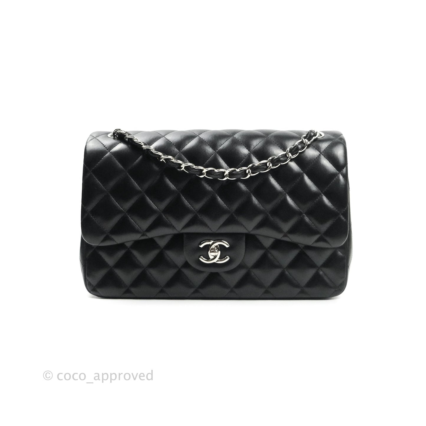 Chanel Jumbo Double Flap Bag Black Lambskin Silver Hardware⁣⁣