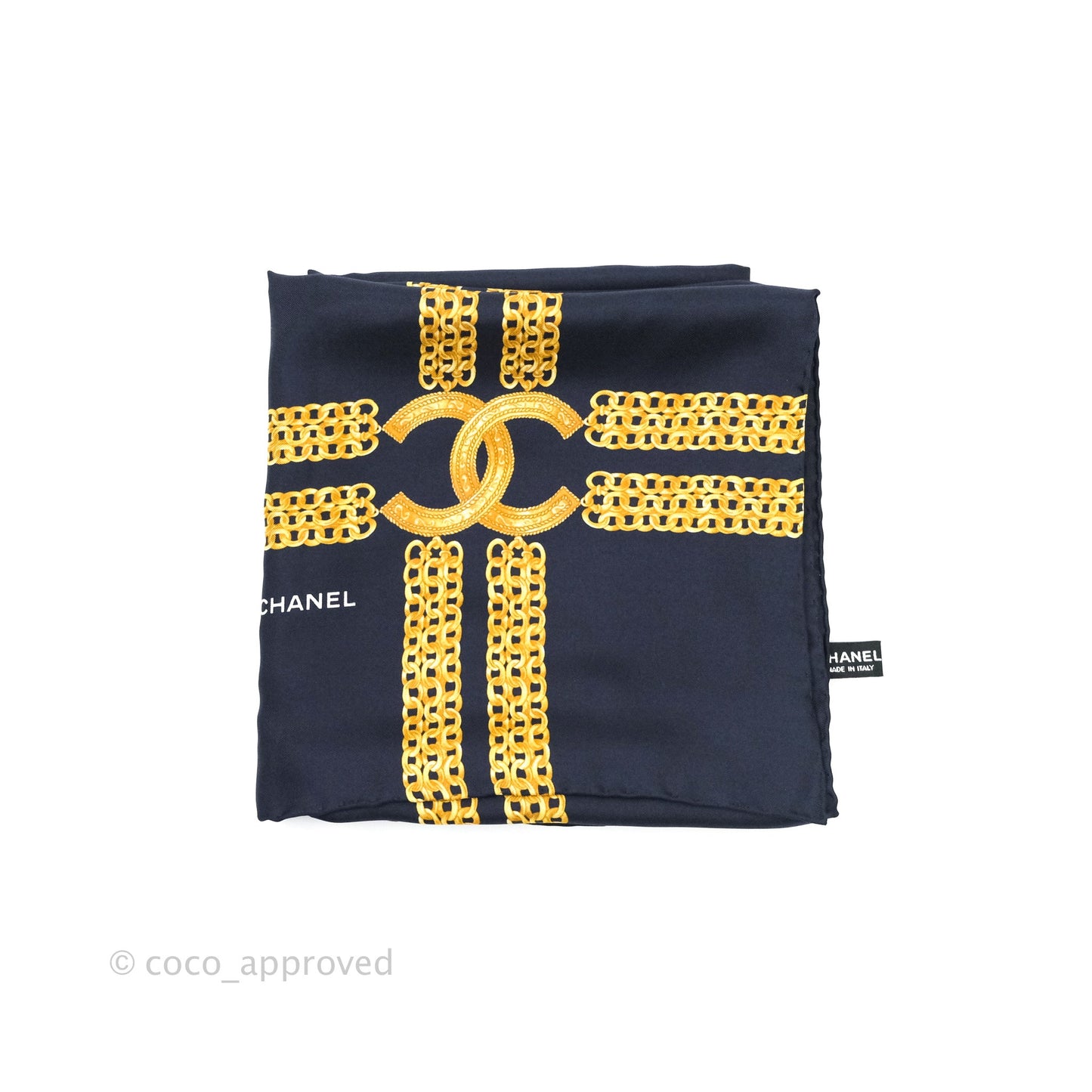 Chanel Square Silk Scarf Gold and Navy