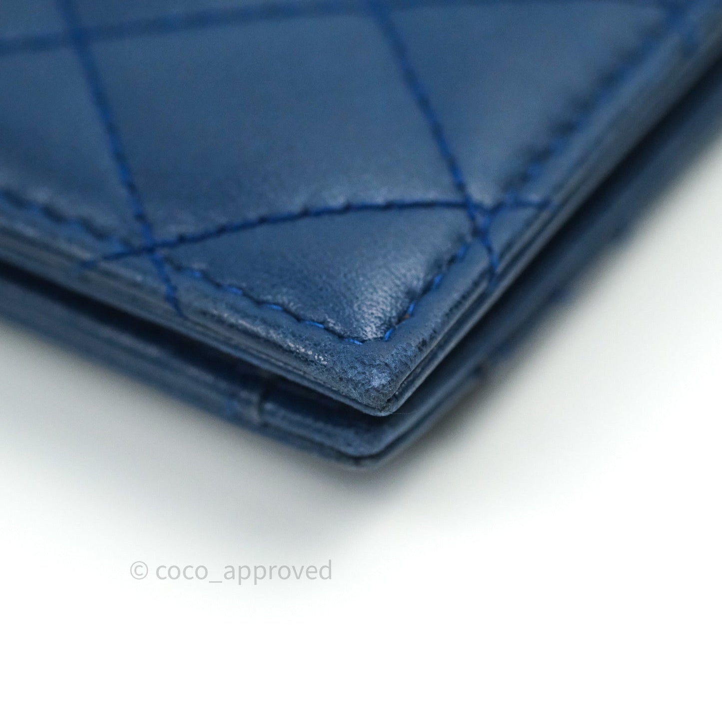 Chanel Blue Card Holder Lambskin Silver Hardware