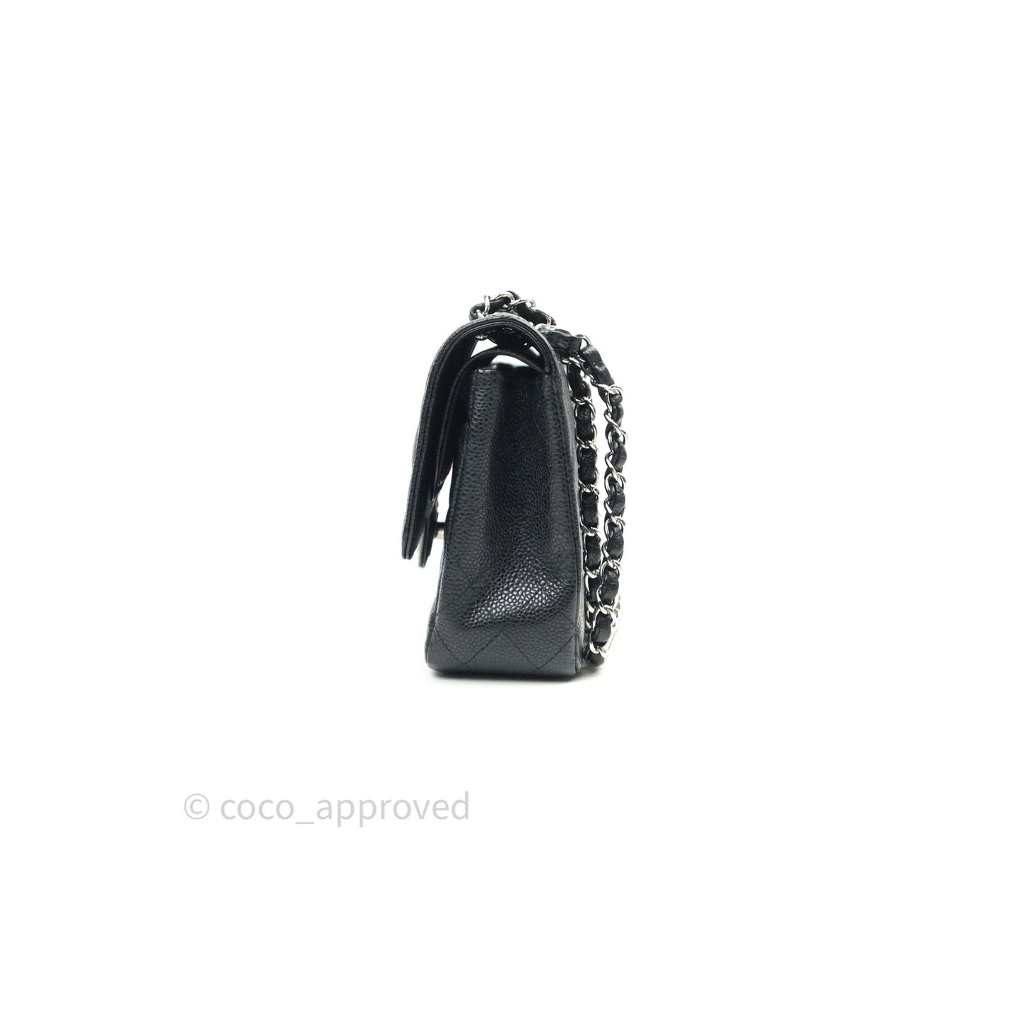 Chanel Quilted M/L Medium Double Flap Bag Black Caviar Silver Hardware