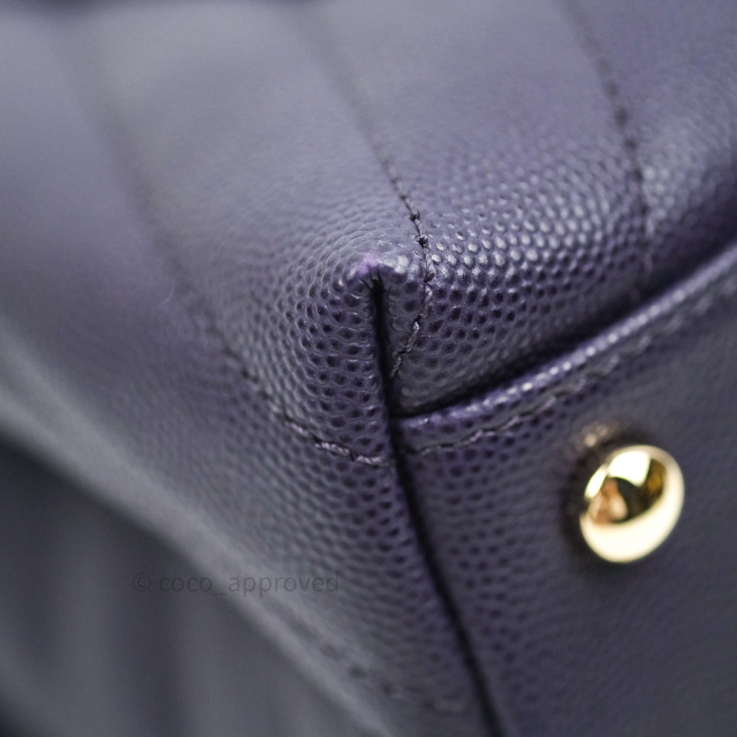 Chanel Mini Coco Handle Chevron Purple Caviar Quilted Gold Hardware