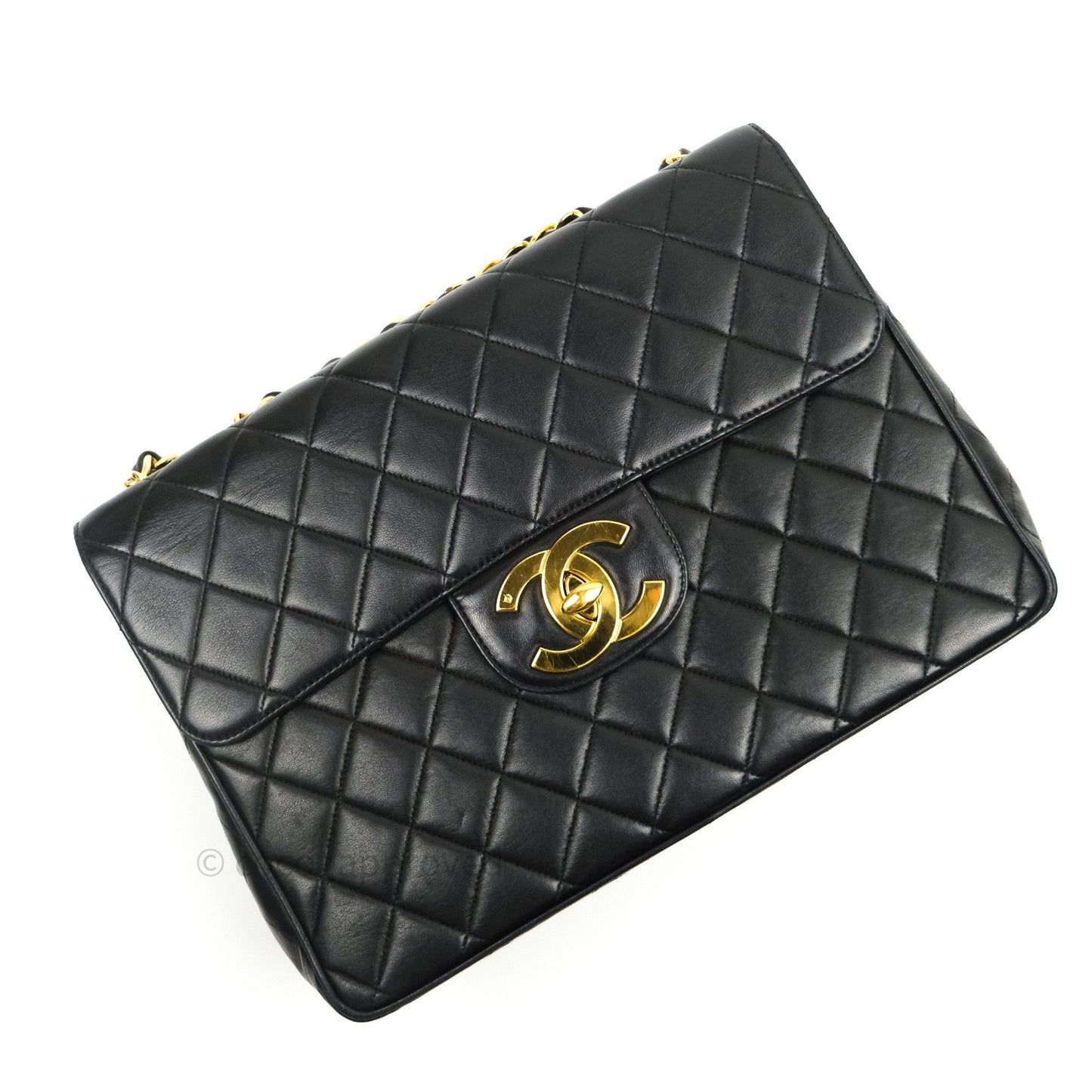 Chanel Vintage XL Jumbo Single Flap Black Lambskin 24K Gold Hardware