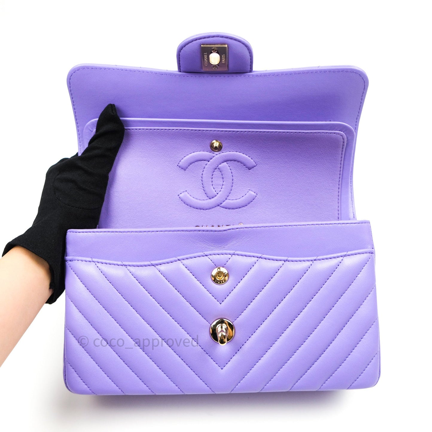 Chanel Classic Small S/M Flap Purple Lambskin Light Gold Hardware