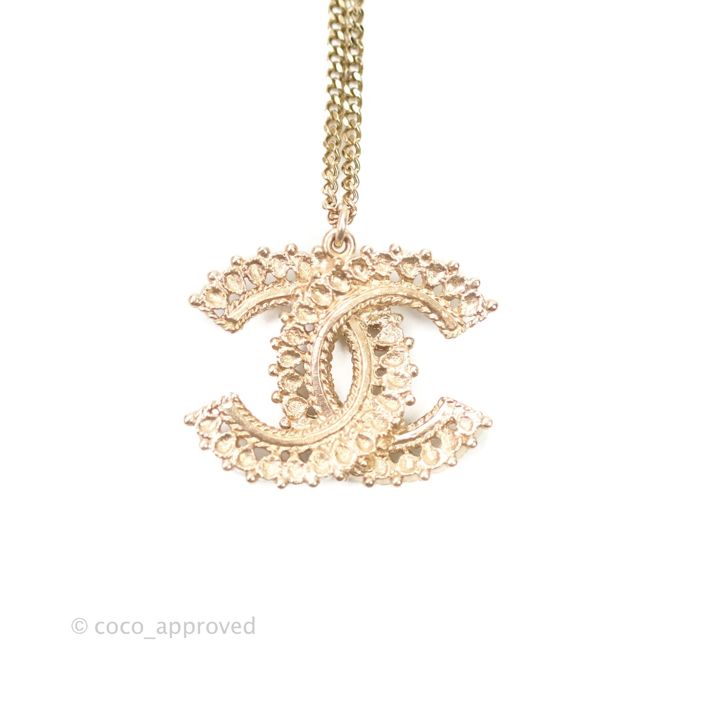 Chanel CC Pearl Pendant Necklace Gold Tone 18K