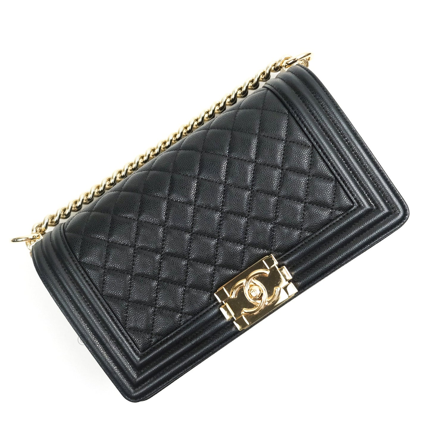 Chanel Quilted Medium Boy Flap Black Caviar Gold Hardware