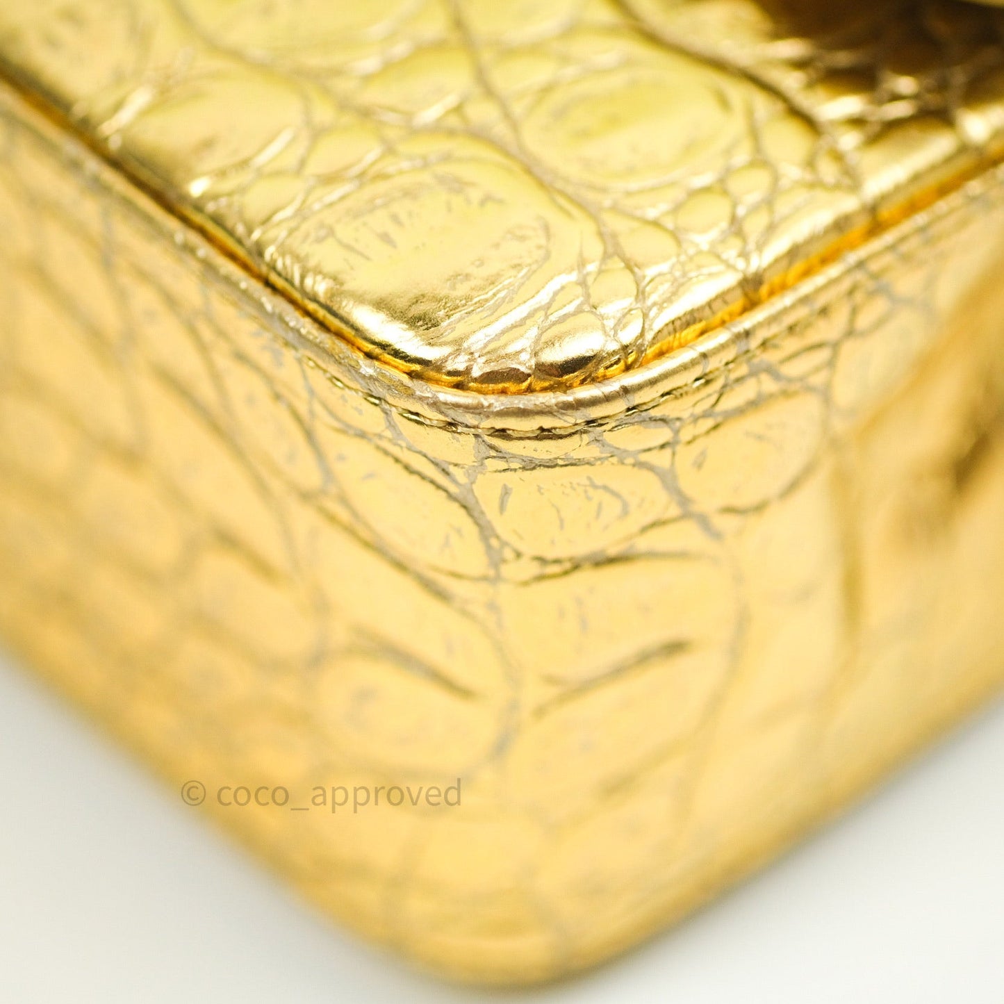 Chanel Gold Metallic Calfskin Crocodile Embossed Rectangular Mini Flap