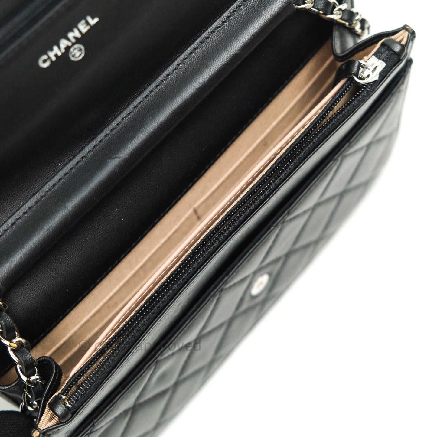 Chanel Quilted Wallet on Chain WOC Black Lambskin Beige Hardware