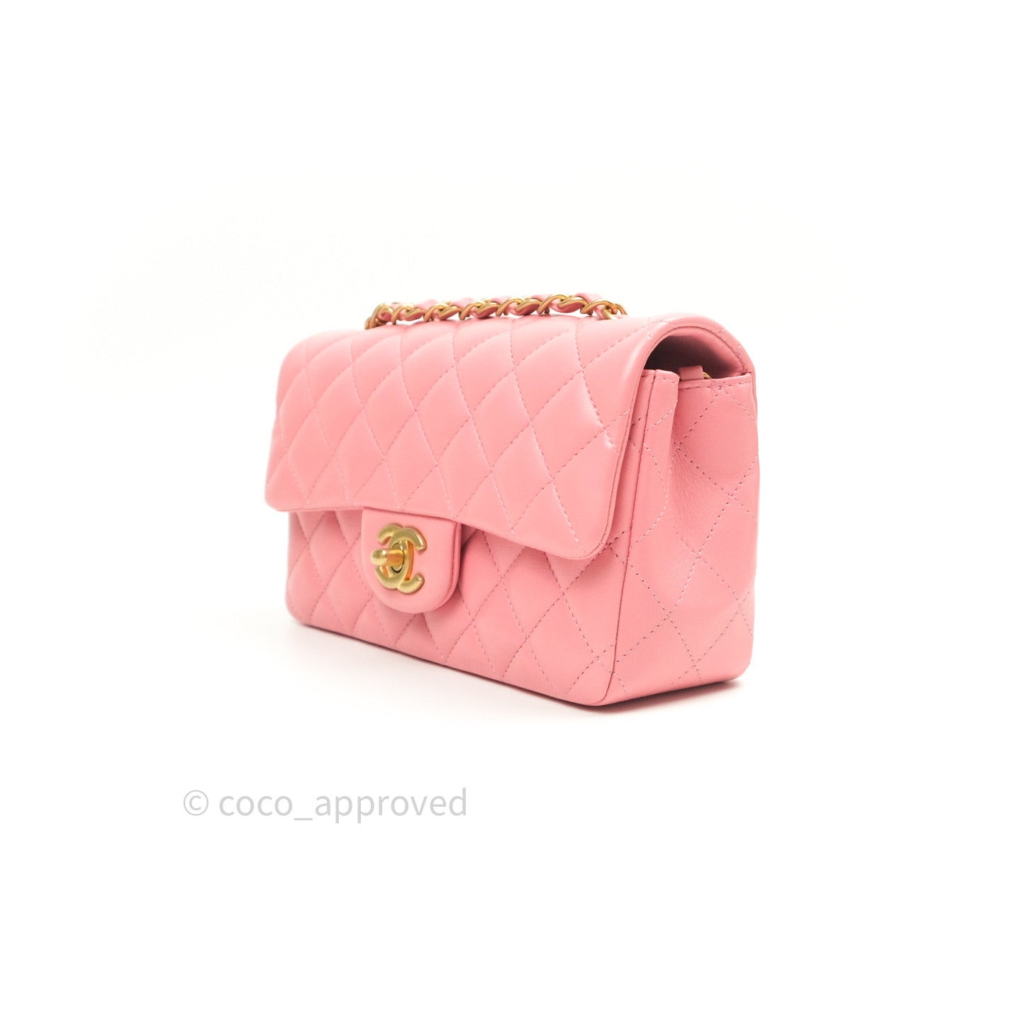 Chanel Quilted Mini Rectangular Pink Lambskin Gold Hardware