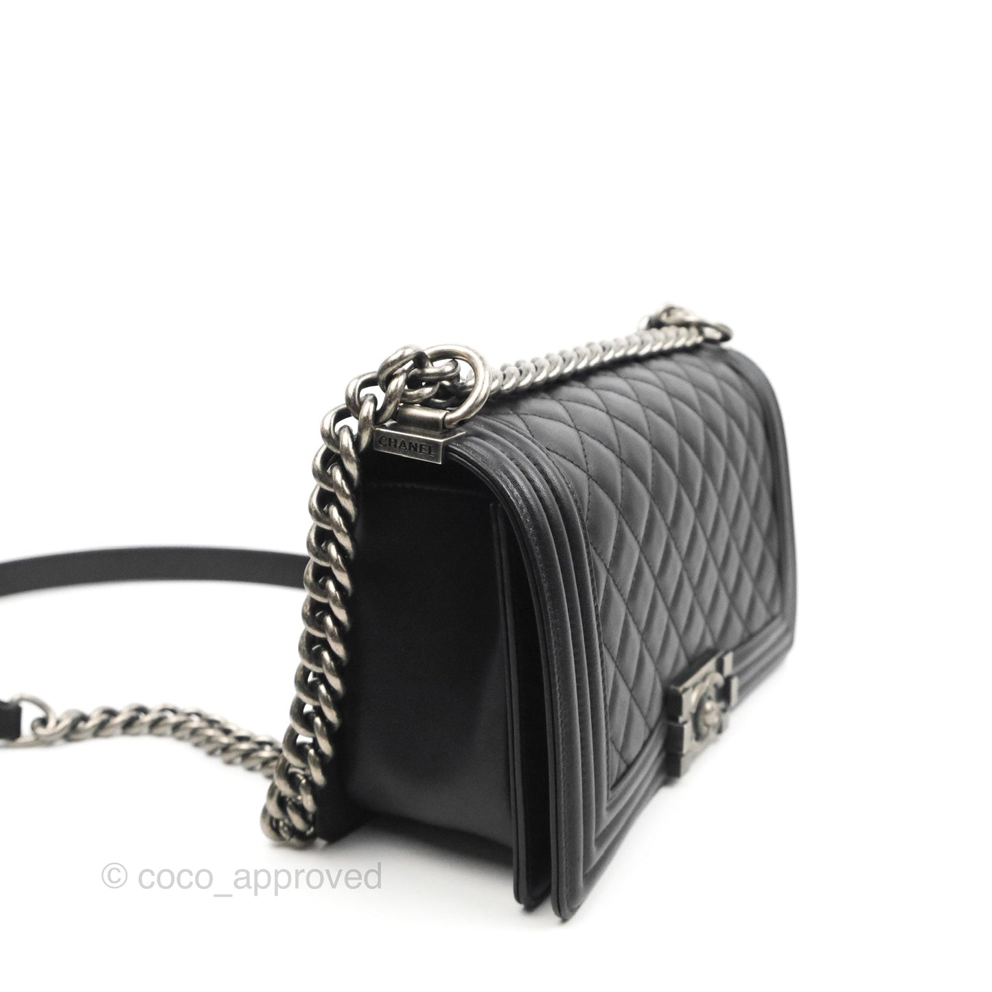 Chanel Quilted Medium Boy Black Calfskin Ruthenium Hardware