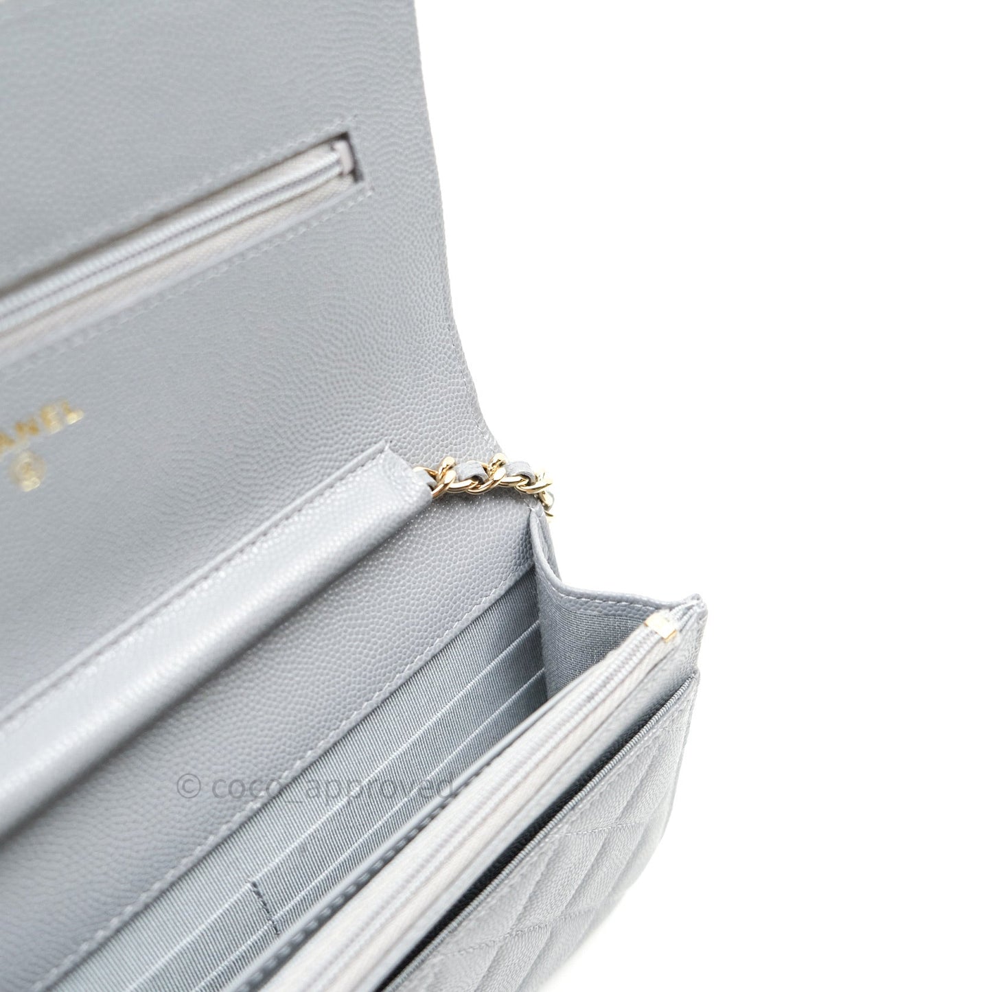 Chanel Caviar Quilted Wallet on Chain WOC Grey Light Gold Hardware 20C