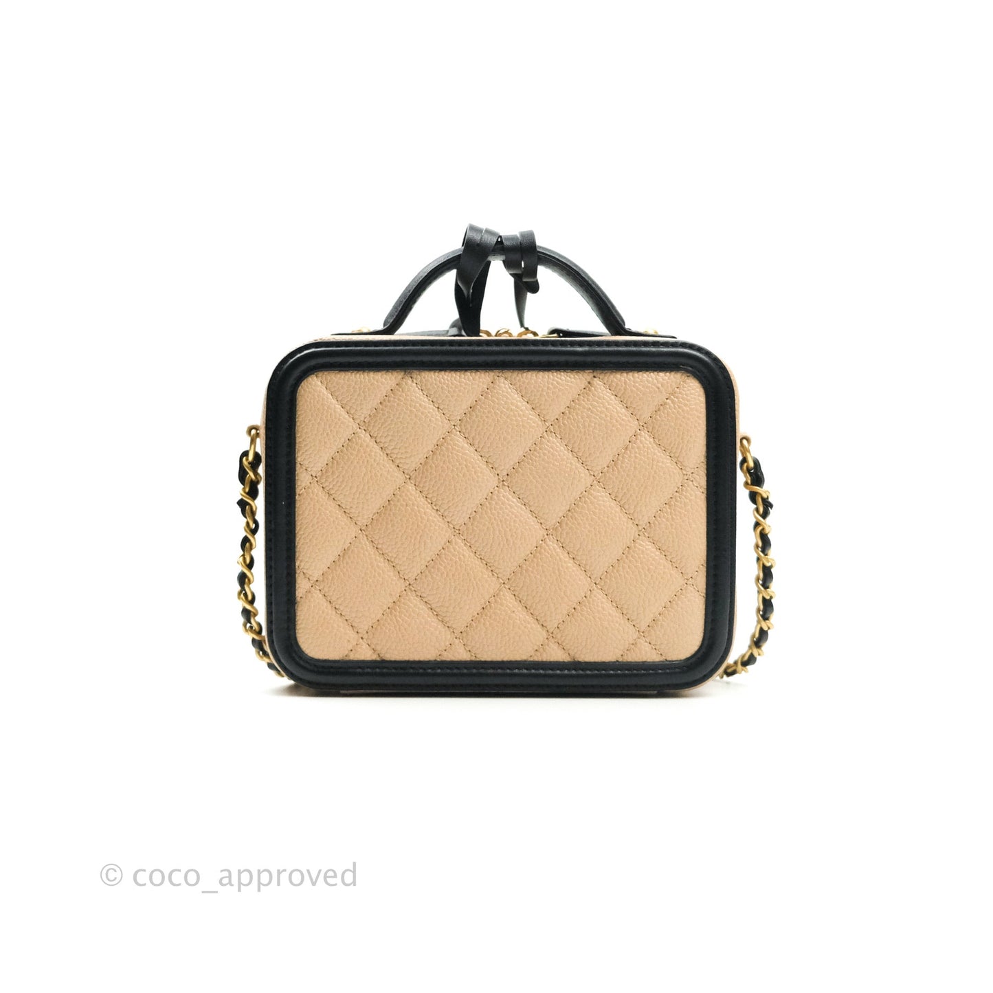 Chanel Quilted Small CC Filigree Vanity Case Beige Black Caviar