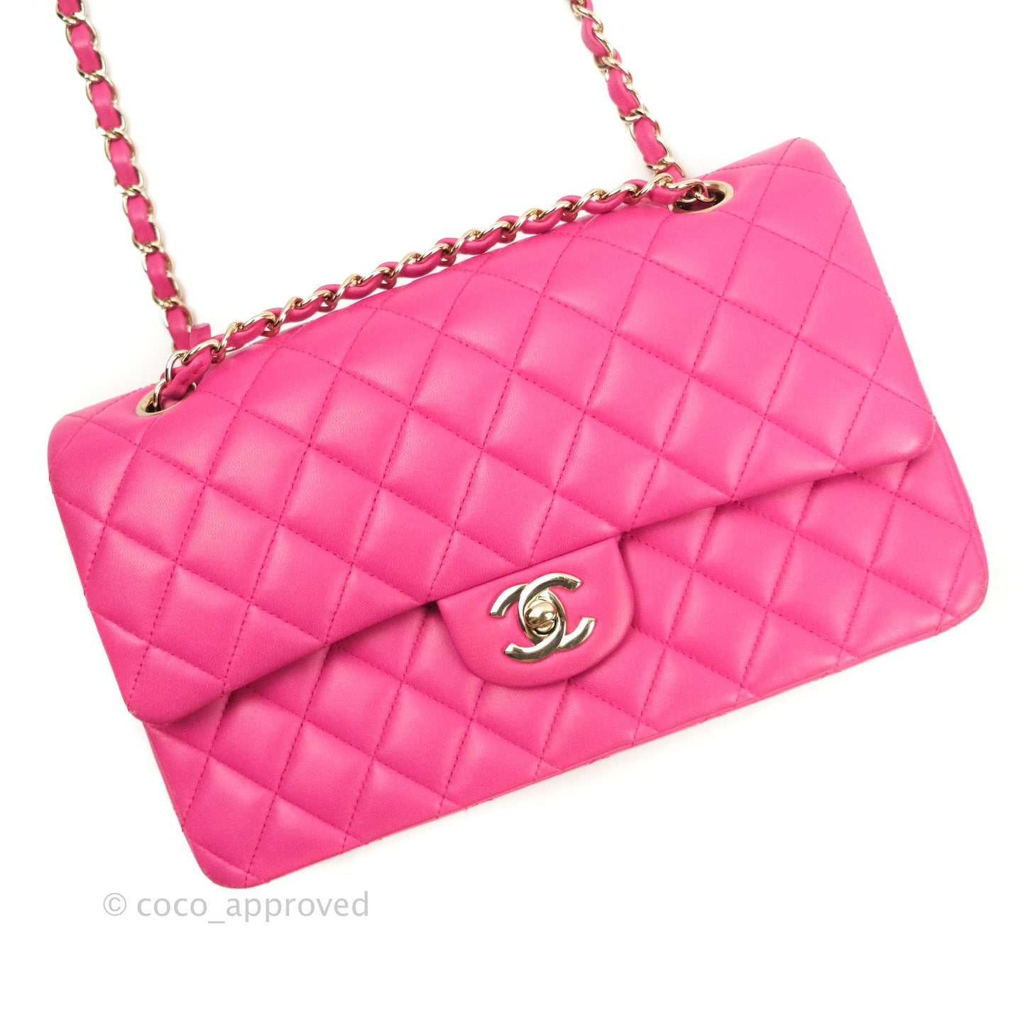 Chanel Classic M/L Medium Double Flap Hot Pink Lambskin Gold Hardware