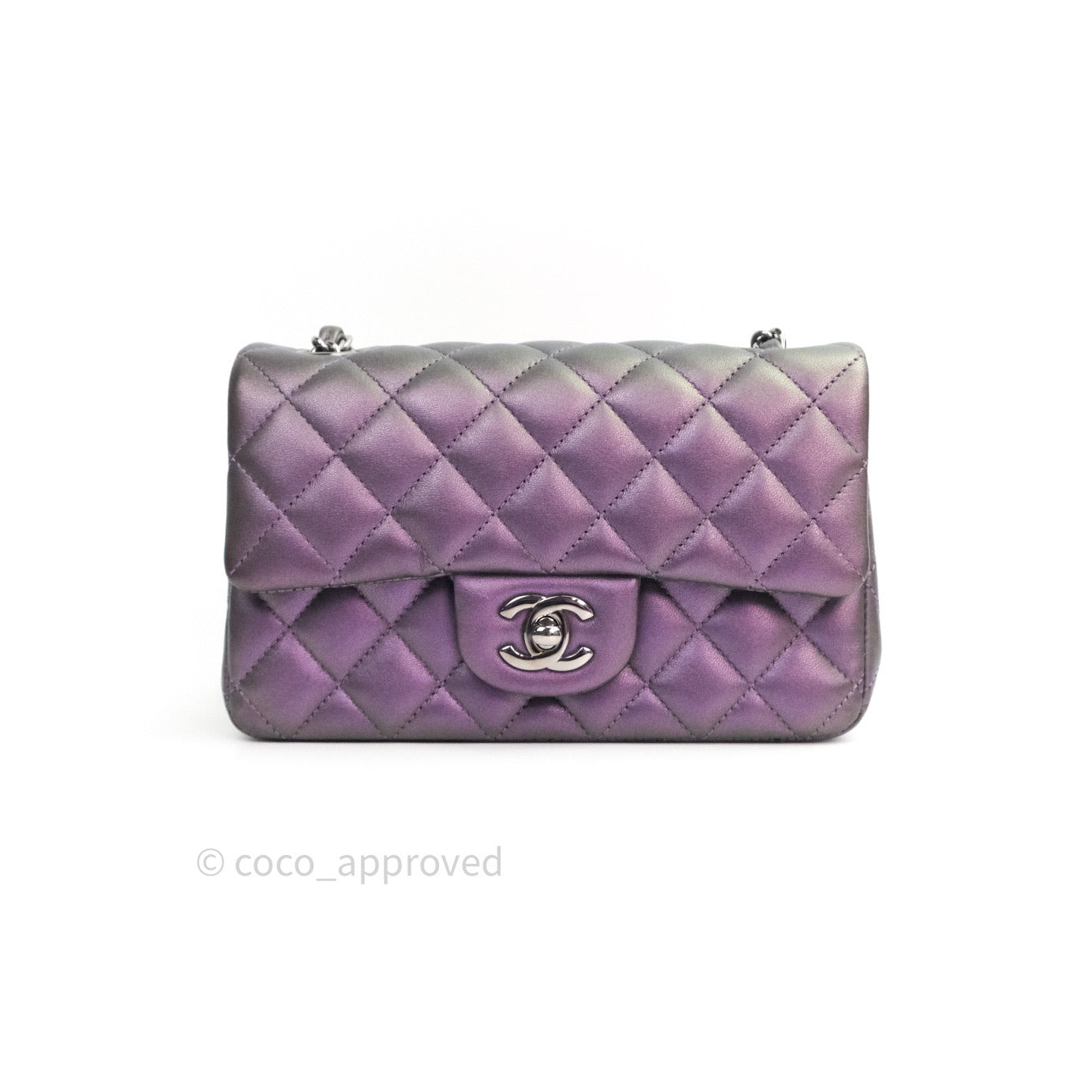 Chanel Quilted Mini Rectangular Iridescent Purple Dark Silver Hardware