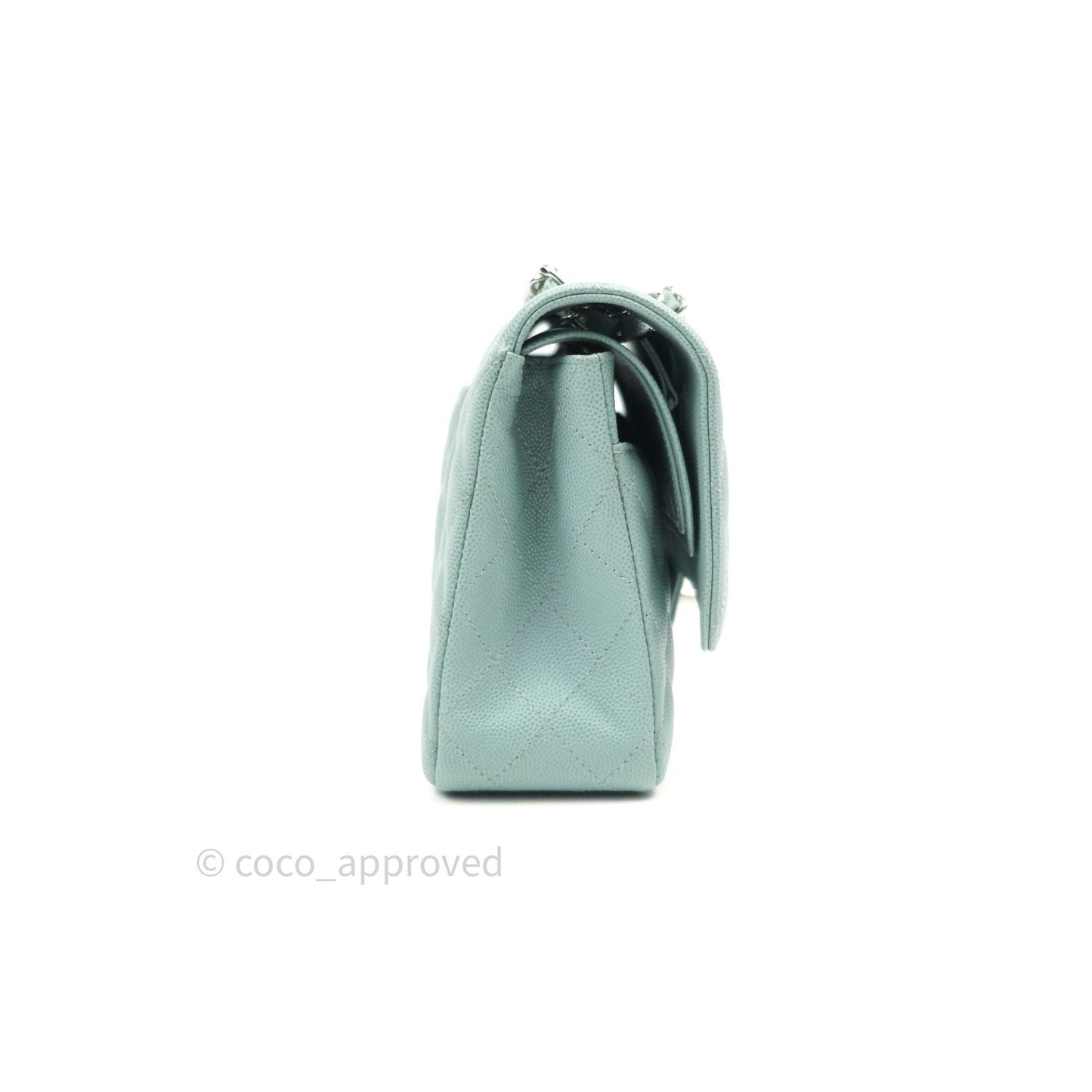 Chanel Classic M/L Medium Double Flap Bag Light Blue Caviar Silver Hardware 18C
