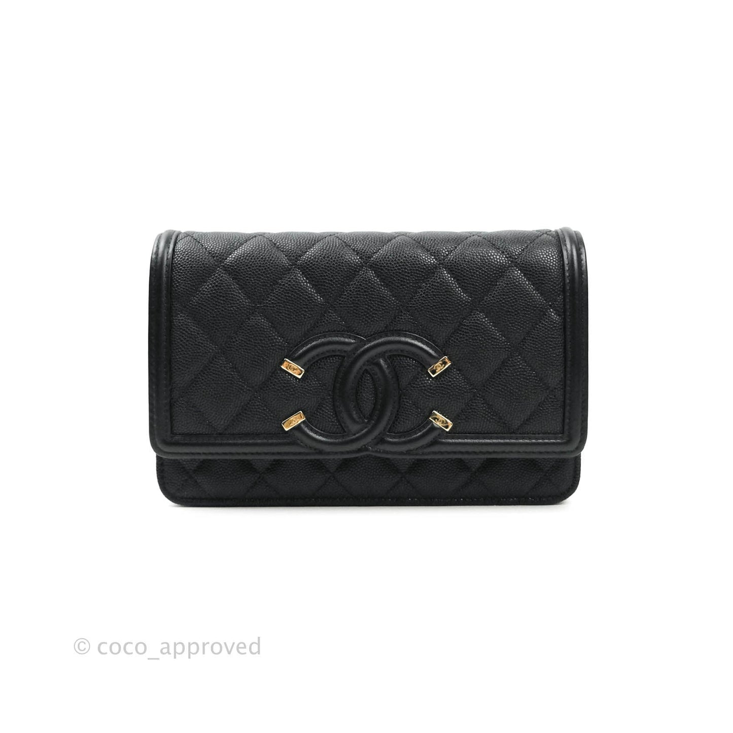 Chanel Filigree Wallet on Chain WOC Black Caviar Gold Hardware