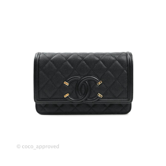 Chanel Filigree Wallet on Chain WOC Black Caviar Gold Hardware