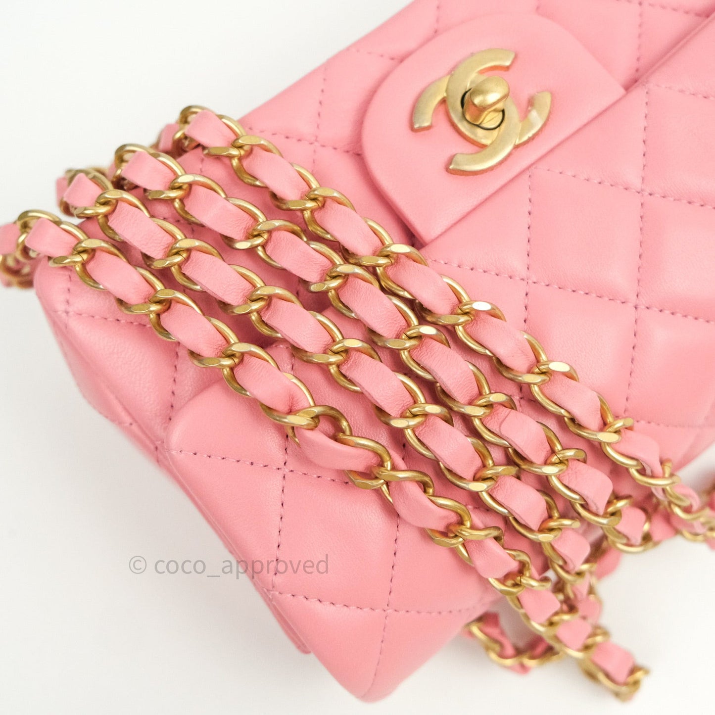 Chanel Quilted Mini Rectangular Pink Lambskin Gold Hardware