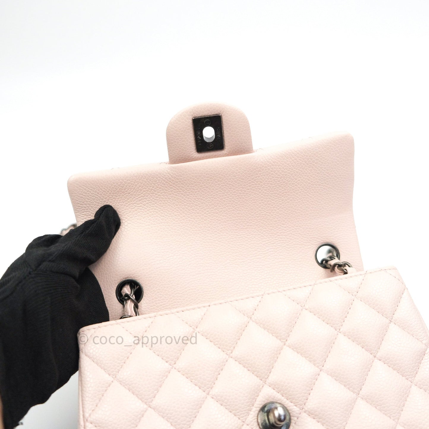 Chanel Quilted Mini Rectangular Sakura Pink Caviar Ruthenium Hardware