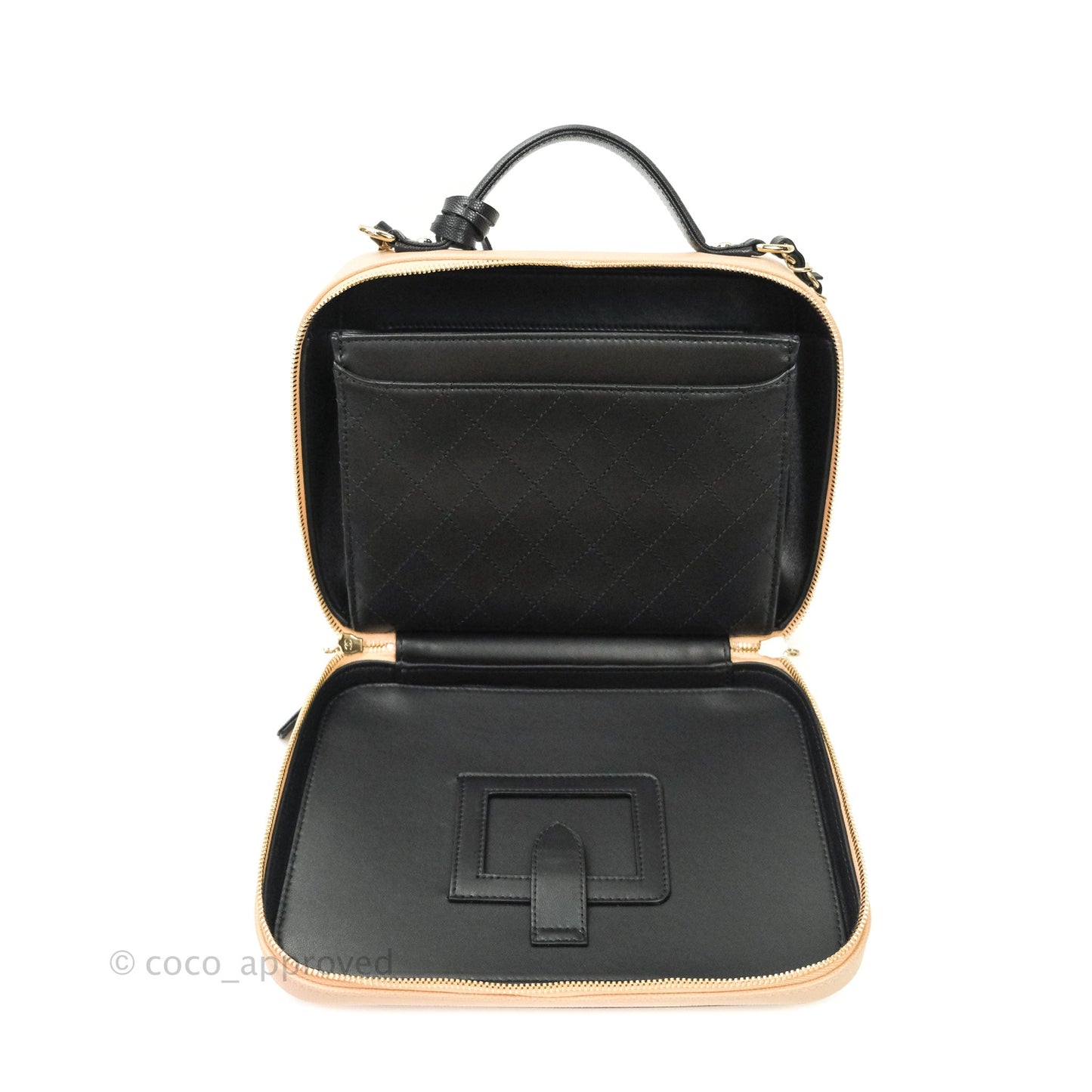 Chanel Quilted Large CC Filigree Vanity Case Beige Black Caviar